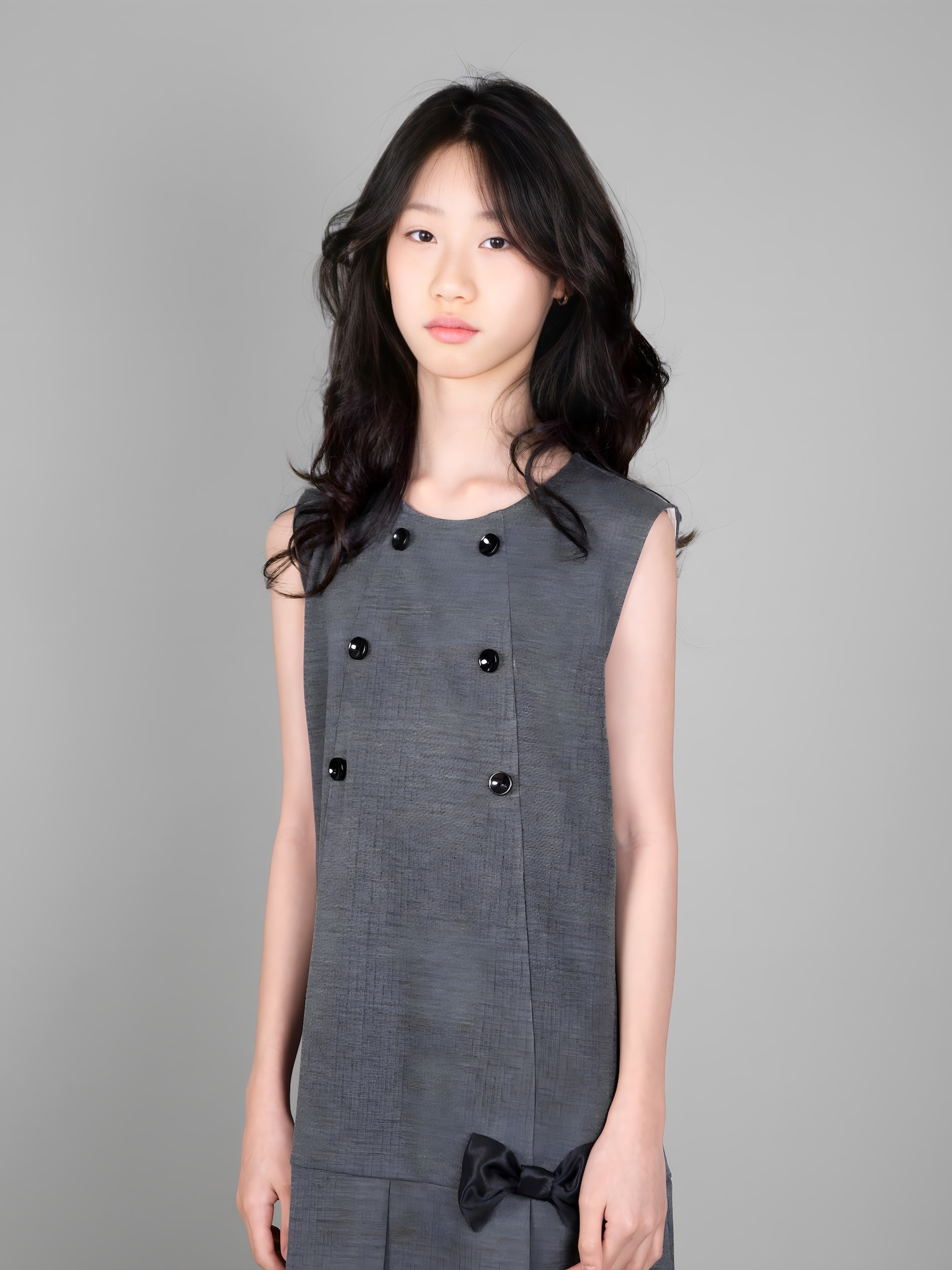 Váy nỉ xám nơ đen