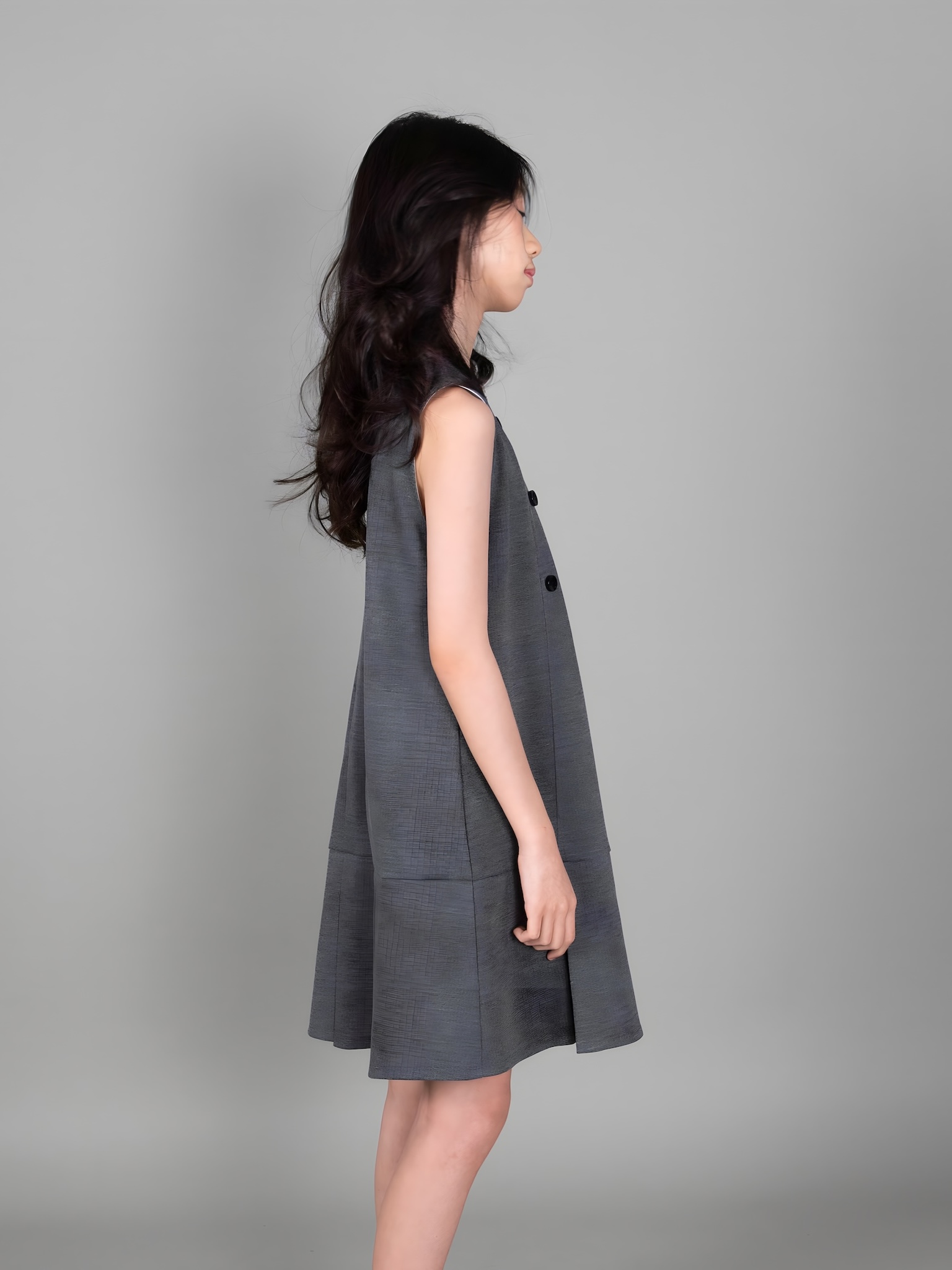 Váy nỉ xám nơ đen