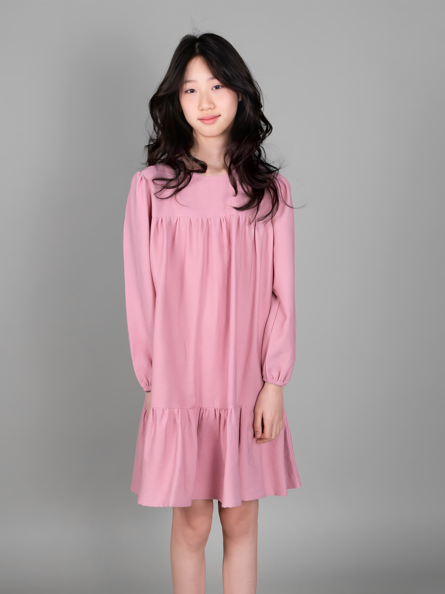 Váy nhung tăm màu hồng tay bồng