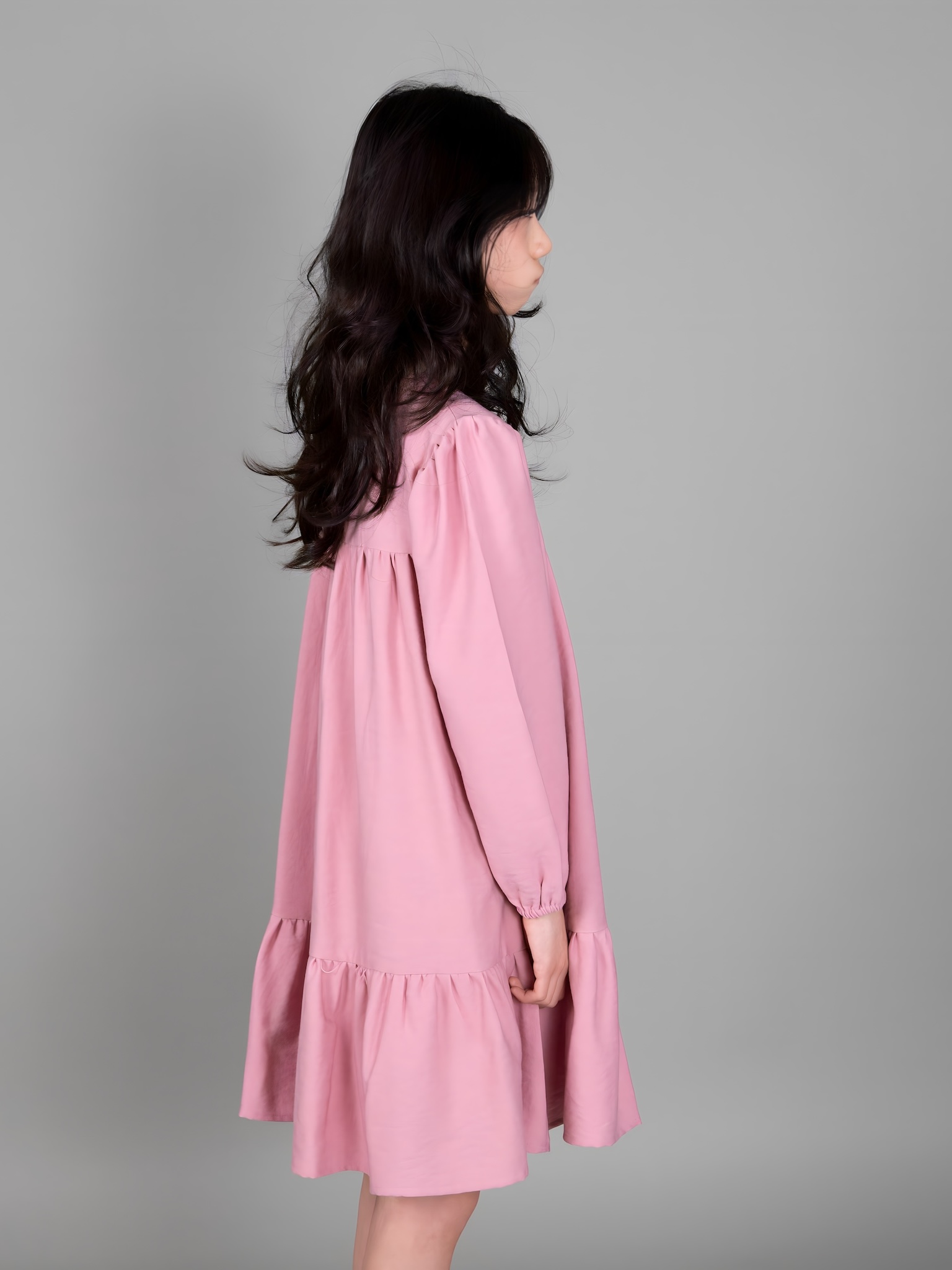 Váy nhung tăm màu hồng tay bồng