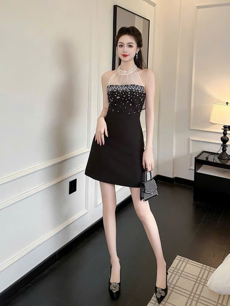 16188-Đầm suông A tiểu thư cổ yếm kết hạt ( thun  poly 2 da, voan lưới)_thumbnail_0