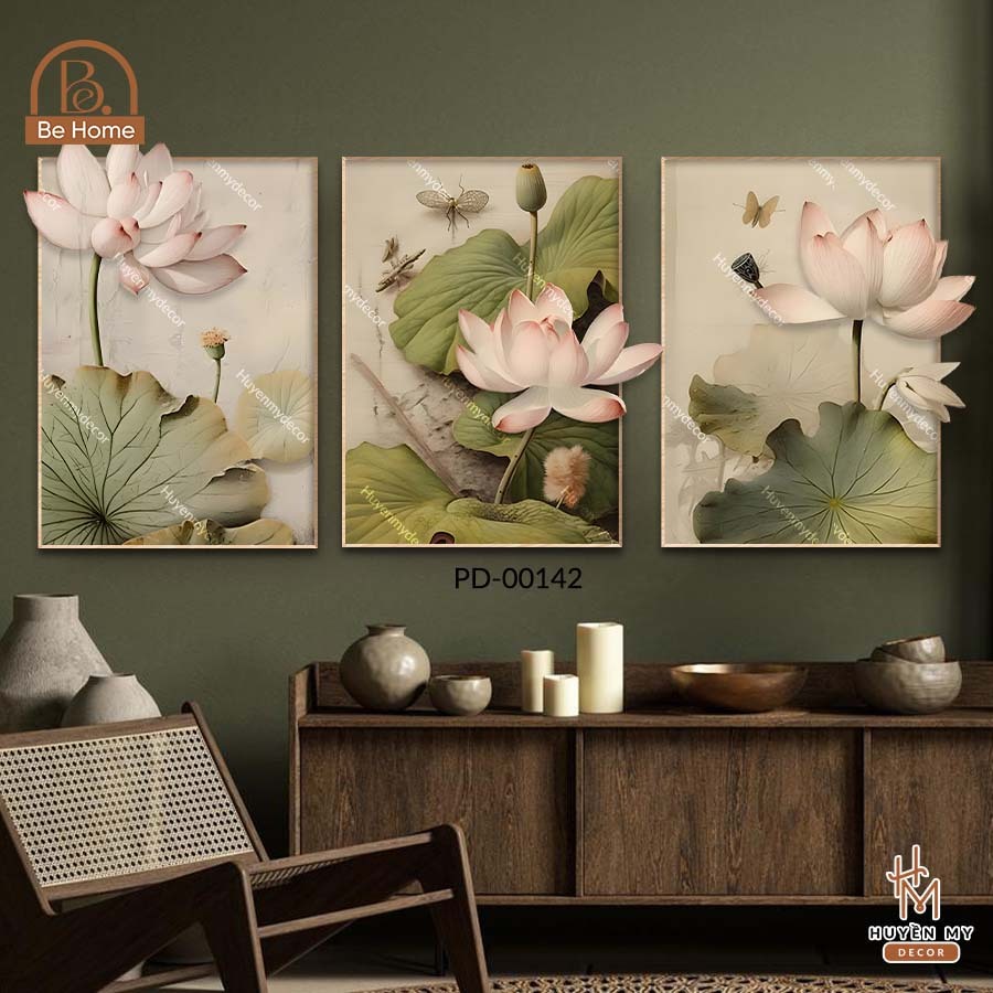 Combo 3 Tranh Treo Tường Hoa Tráng Gương, Phù Điêu Họa Tiết Nổi, Trang Trí Phòng Khách- BeHome Decor