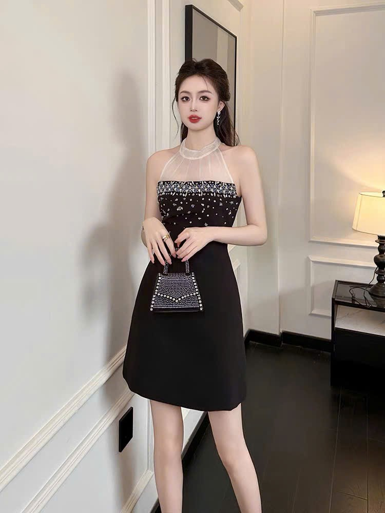 16188-Đầm suông A tiểu thư cổ yếm kết hạt ( thun  poly 2 da, voan lưới)_thumbnail_1