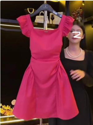 16375-Đầm xòe hồng tay  con cánh tiên eo nhún cách điệu ( lụa vân mây)_thumbnail_0