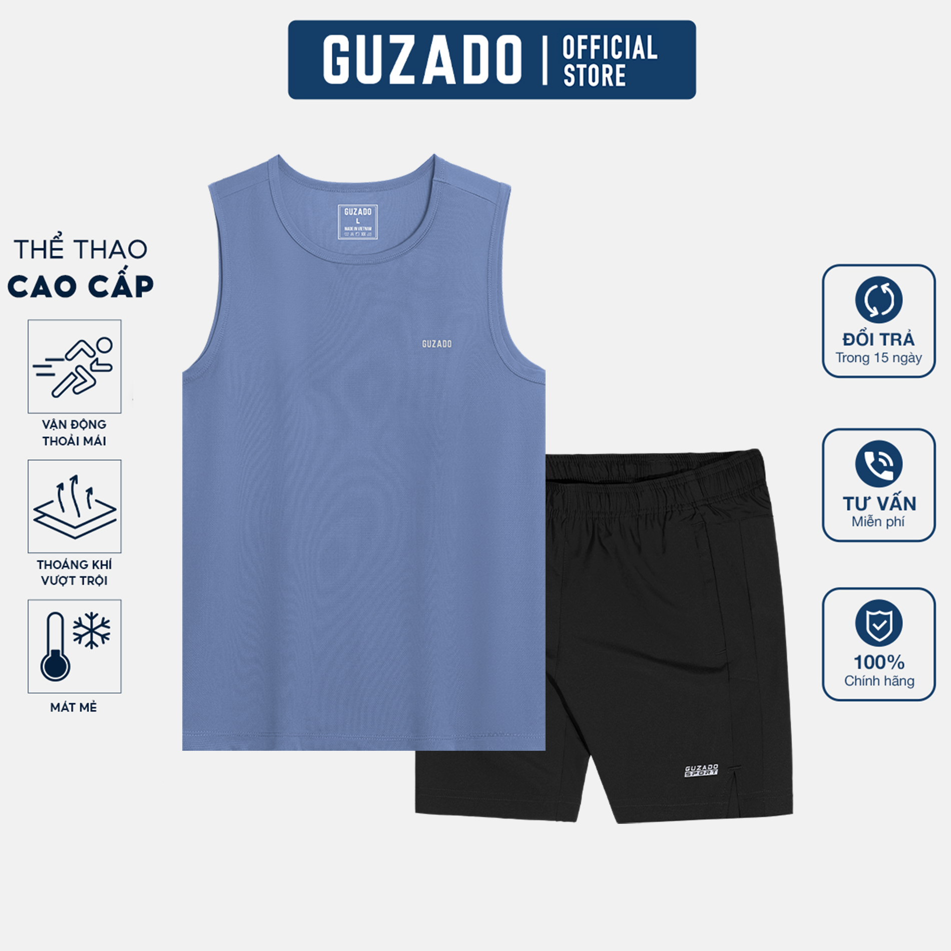 Bộ Quần Áo Guzado Mix Từ Short Run Gió & Áo TankTop Coolmax BTT04