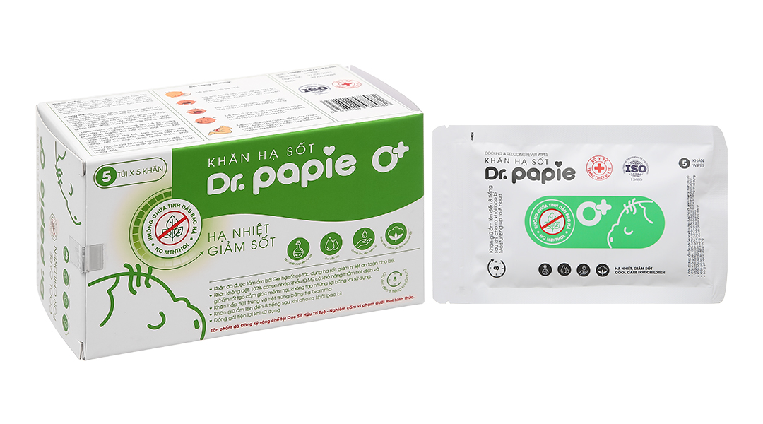 Khăn Lau Hạ Sốt Dr. Papie 0+ H/5 túi 5k