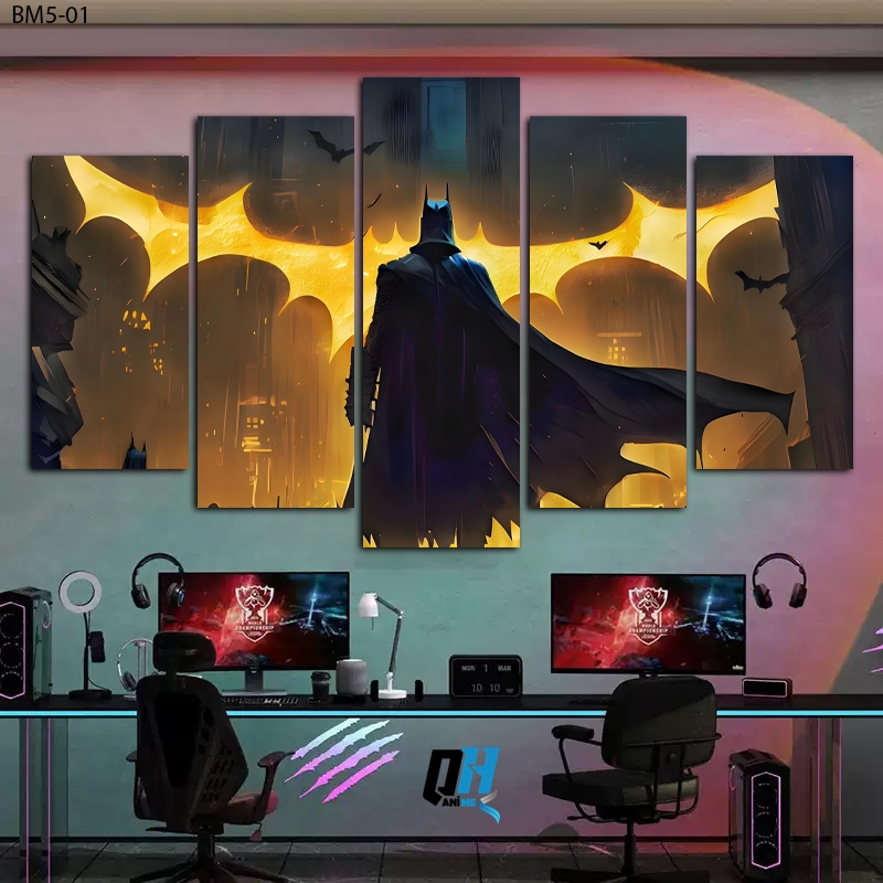 Bộ 5 Tấm Tranh Batman, Tranh Dán Tường Fomex 5mm, Decor Phòng Ngủ ,Phòng Game, Phòng Trẻ Em, Livestream, QH Anime Decor