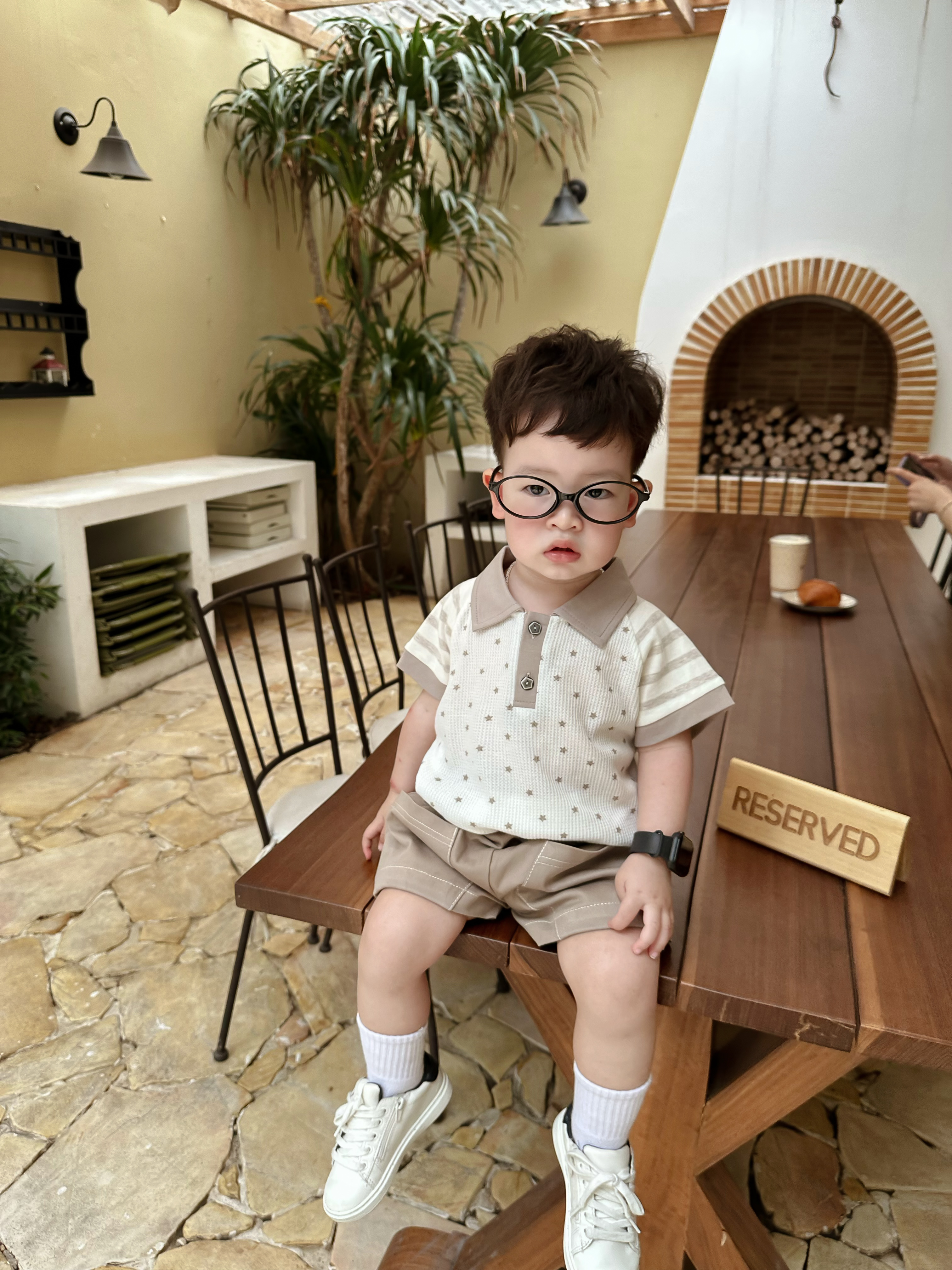 SB2289- bộ sát nách phối tay kẻ, cổ trơn in họa tiết