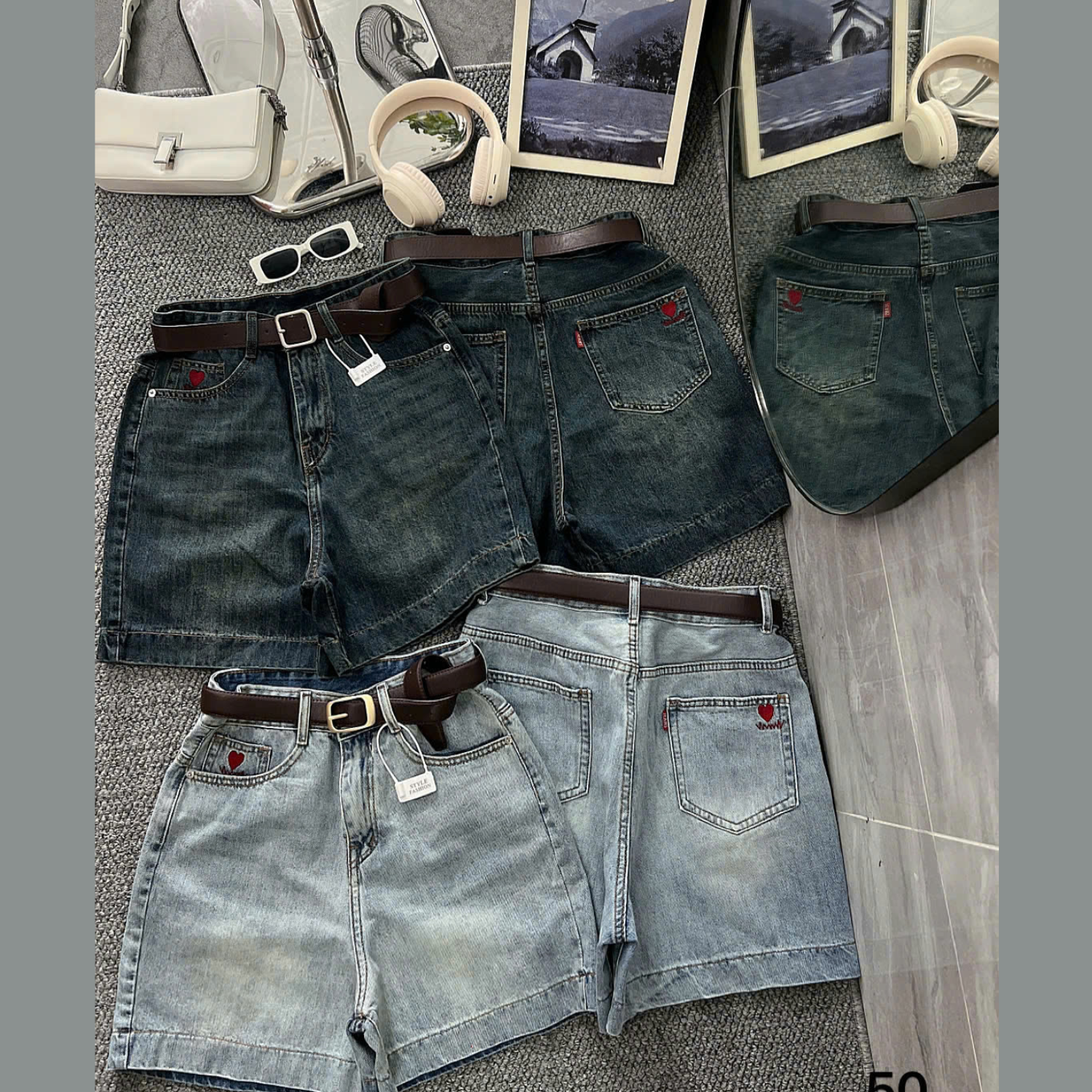 Quần short jean ngố thêu tim bigsize QSJ050 dành cho nàng mũm mĩm từ 55-90kg