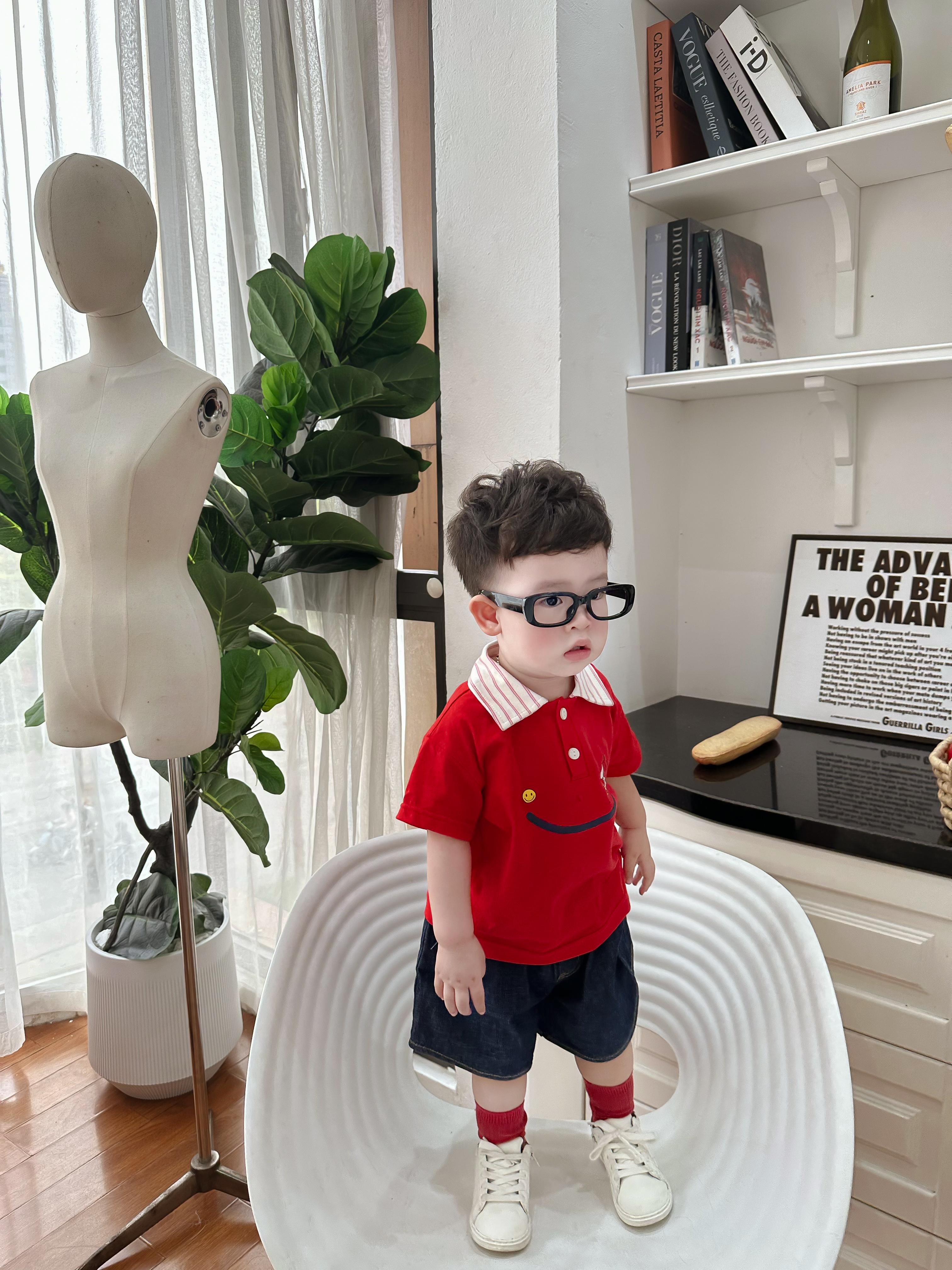 SB2230- bộ polo phối cổ kẻ in miệng cười