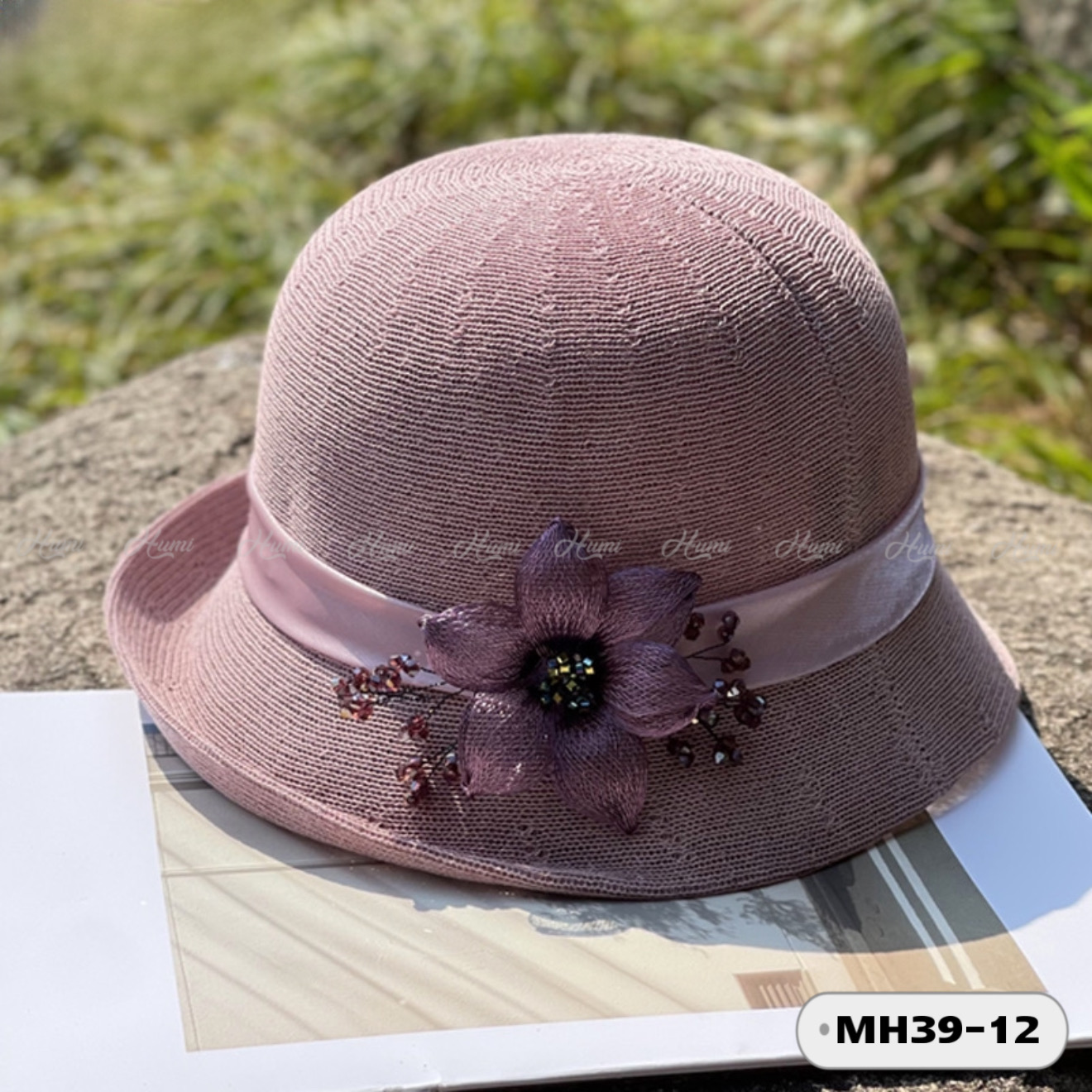 MŨ VISCOSE NƠ HOA THỦ CÔNG (MH39-12 TÍM)