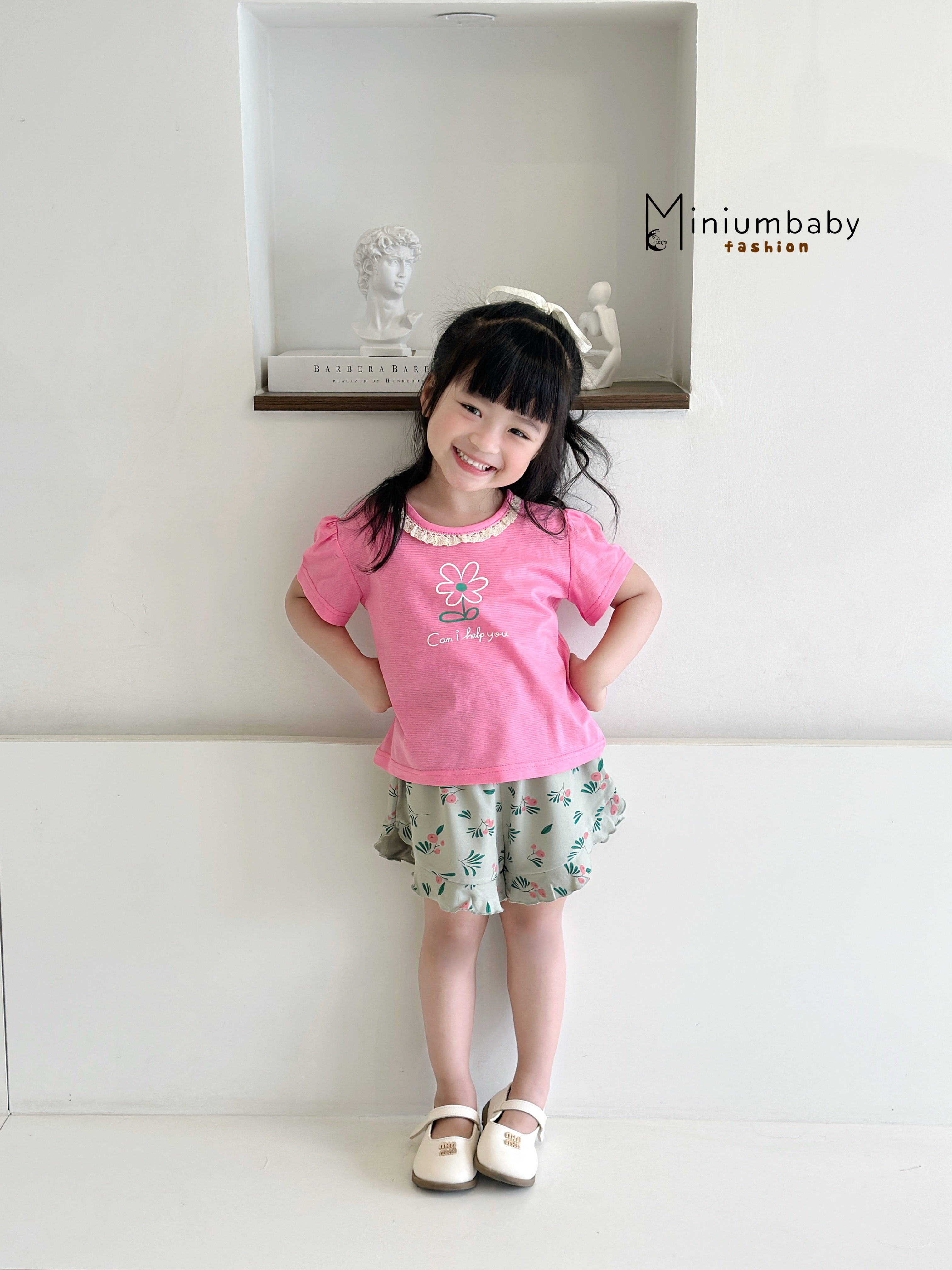 SB2299- bộ cộc cổ kẹp ren in hoa phối quần hoa