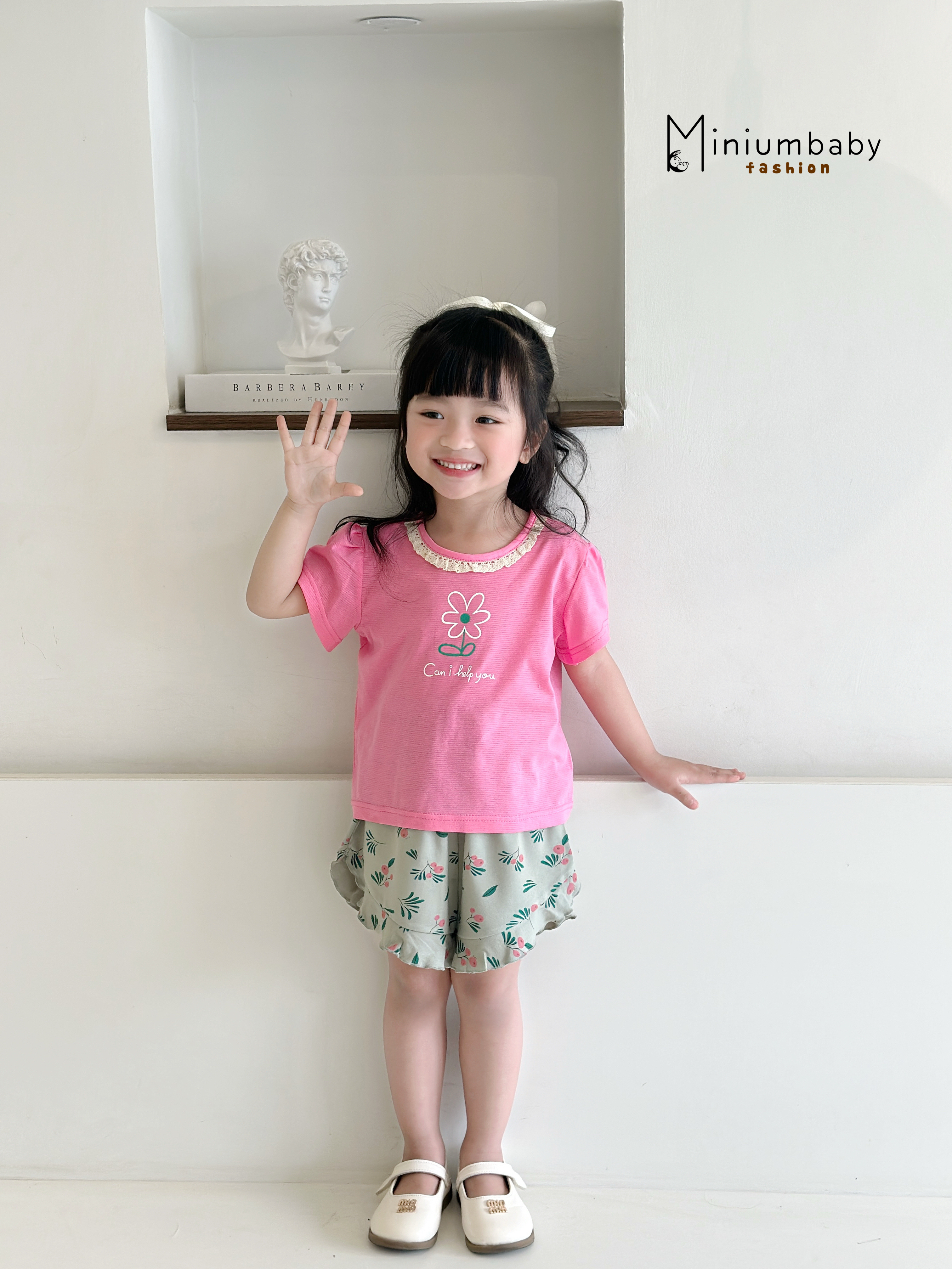 SB2299- bộ cộc cổ kẹp ren in hoa phối quần hoa