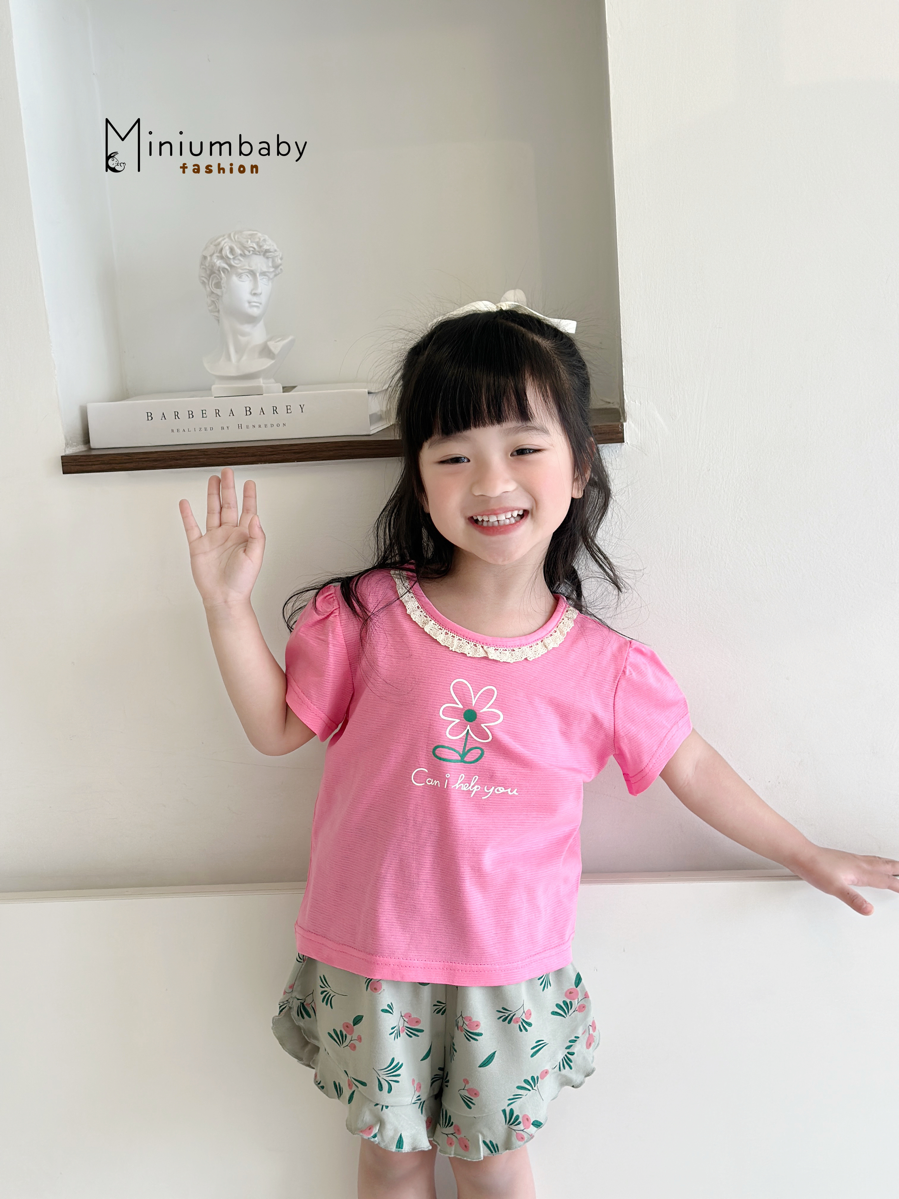 SB2299- bộ cộc cổ kẹp ren in hoa phối quần hoa