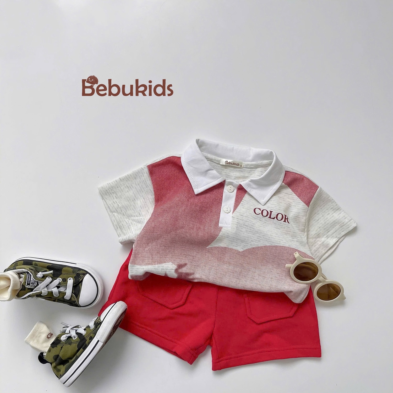 SB2246- bộ polo in seven one, good lucky đỏ