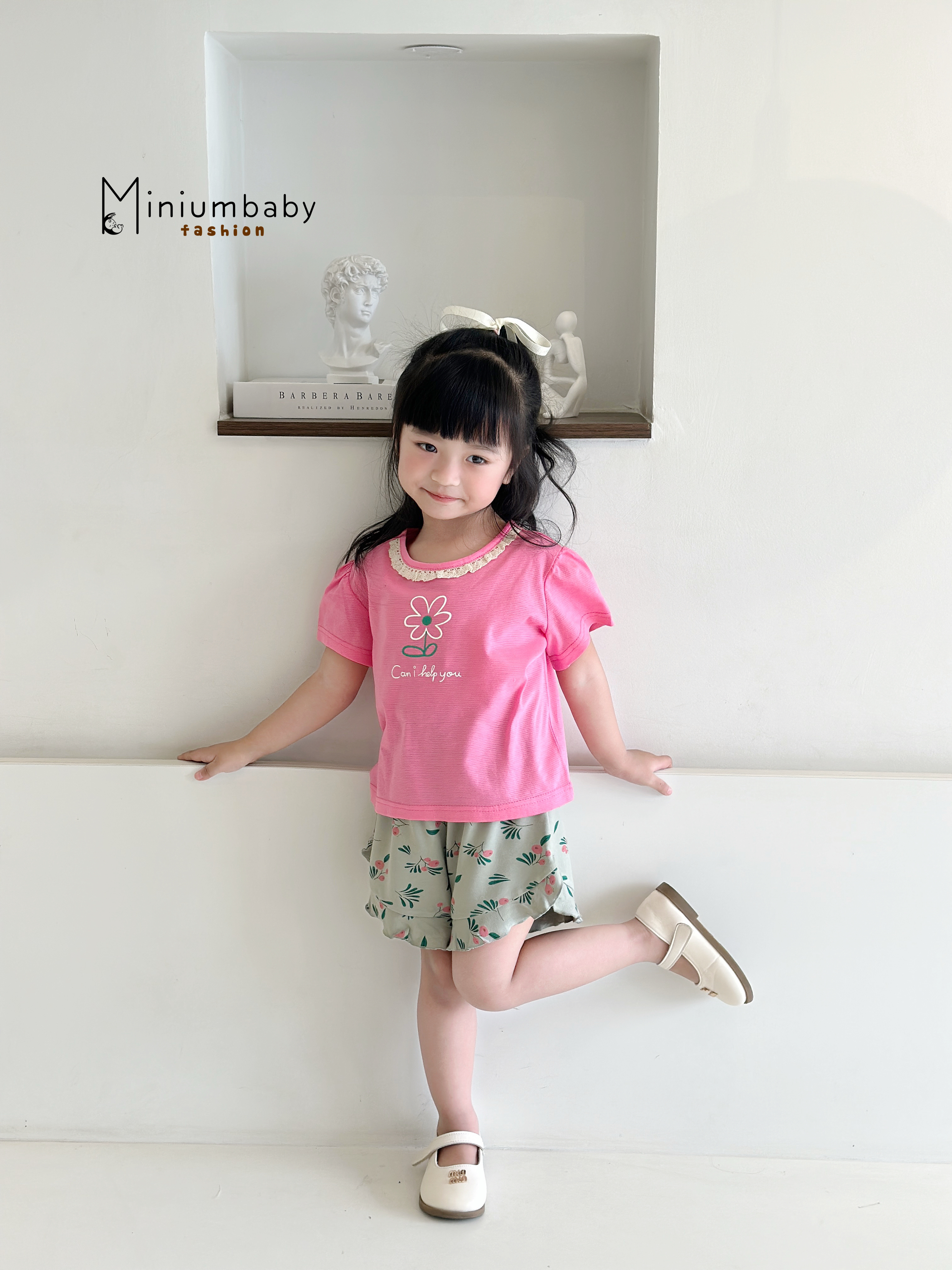 SB2299- bộ cộc cổ kẹp ren in hoa phối quần hoa
