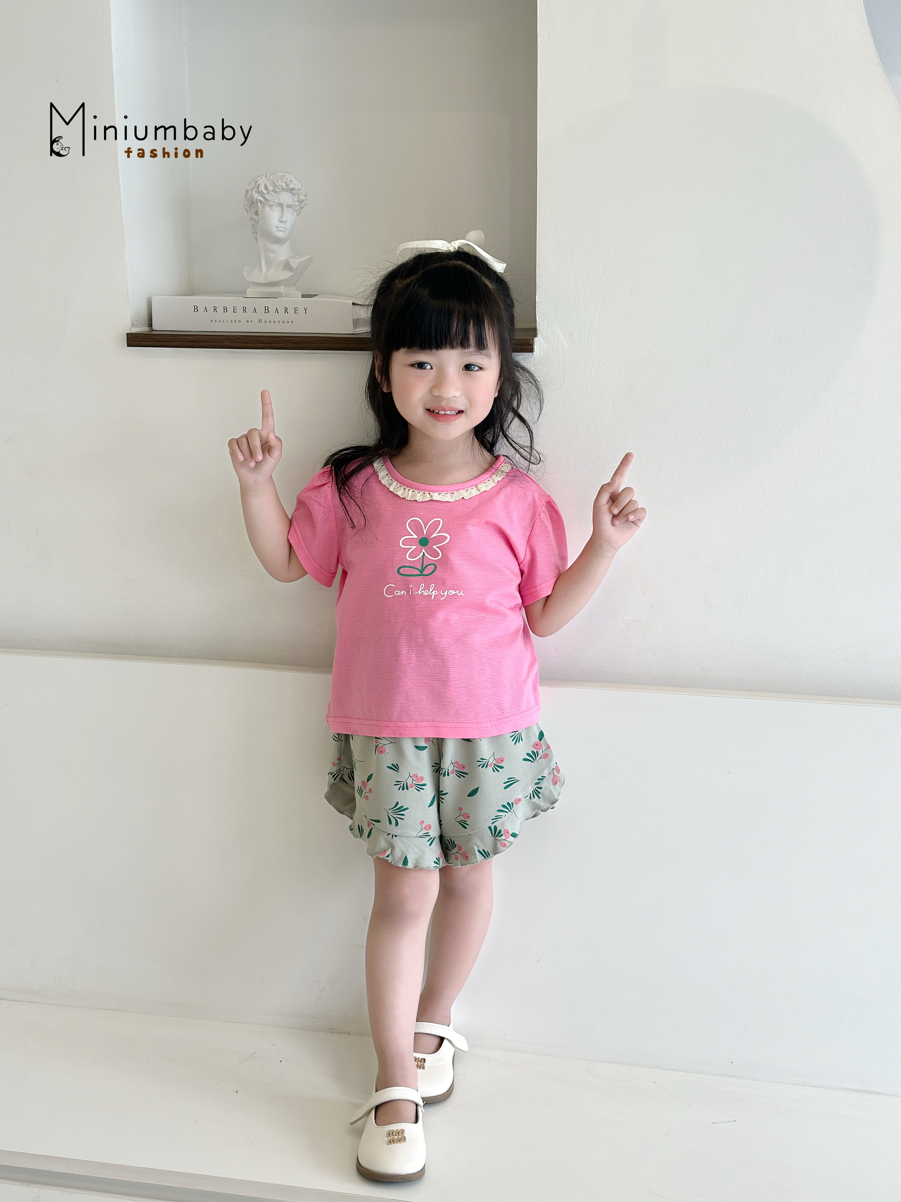 SB2299- bộ cộc cổ kẹp ren in hoa phối quần hoa