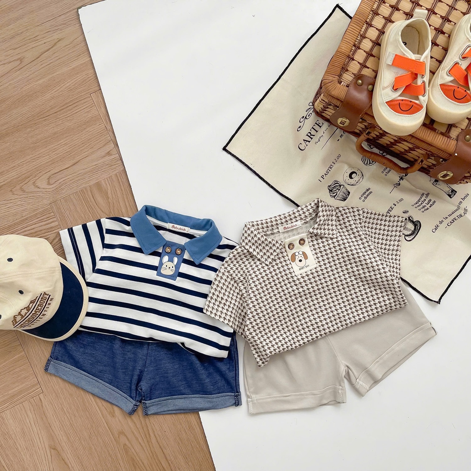 SB2052-  bộ polo bé trai nẹp thân trước đính cúc in động vật