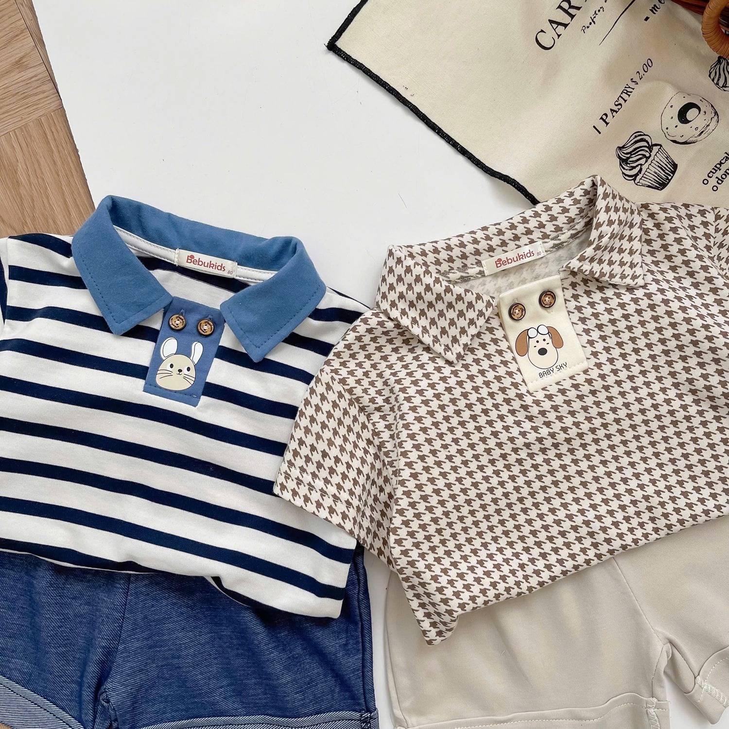 SB2052-  bộ polo bé trai nẹp thân trước đính cúc in động vật