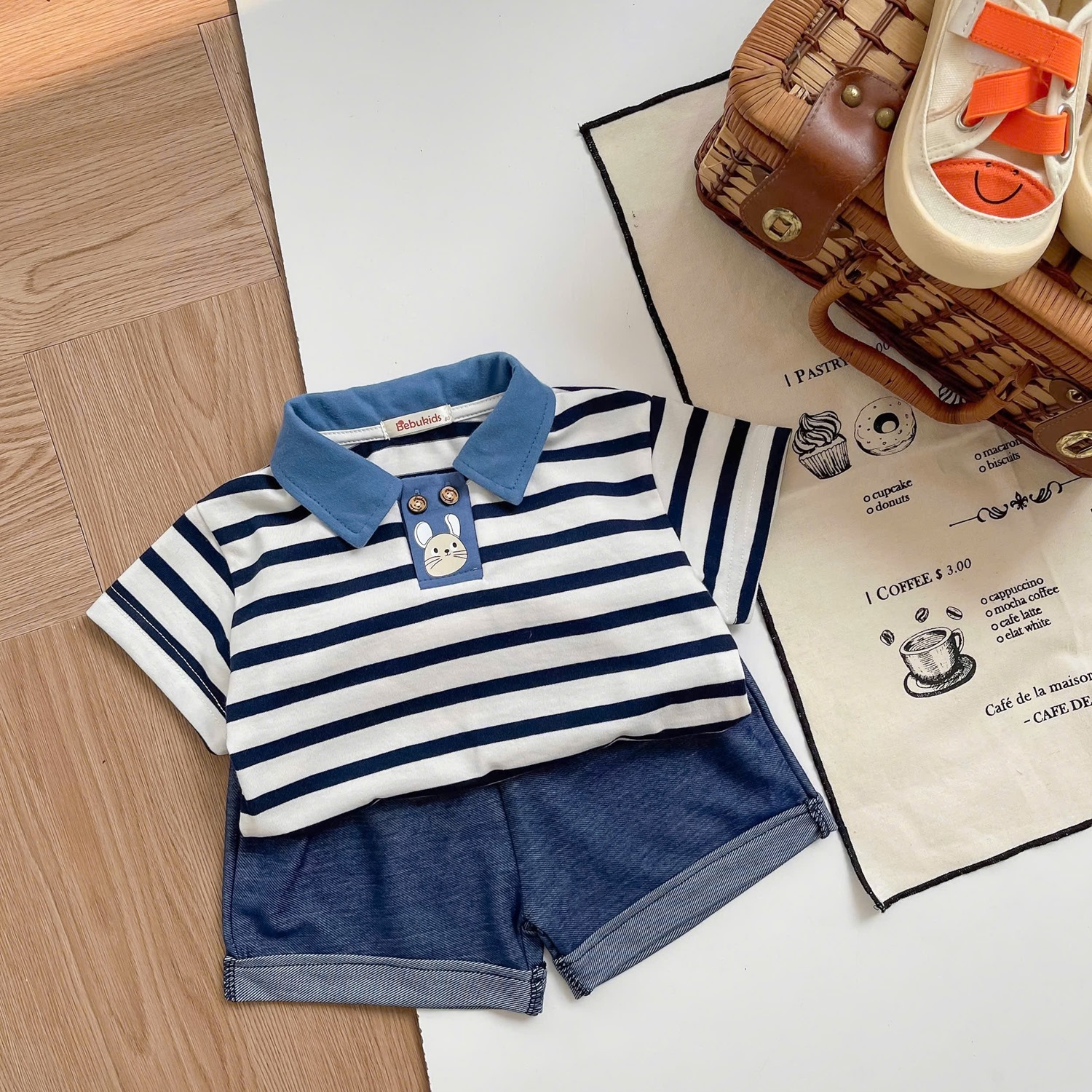 SB2052-  bộ polo bé trai nẹp thân trước đính cúc in động vật Kẻ chuột 2