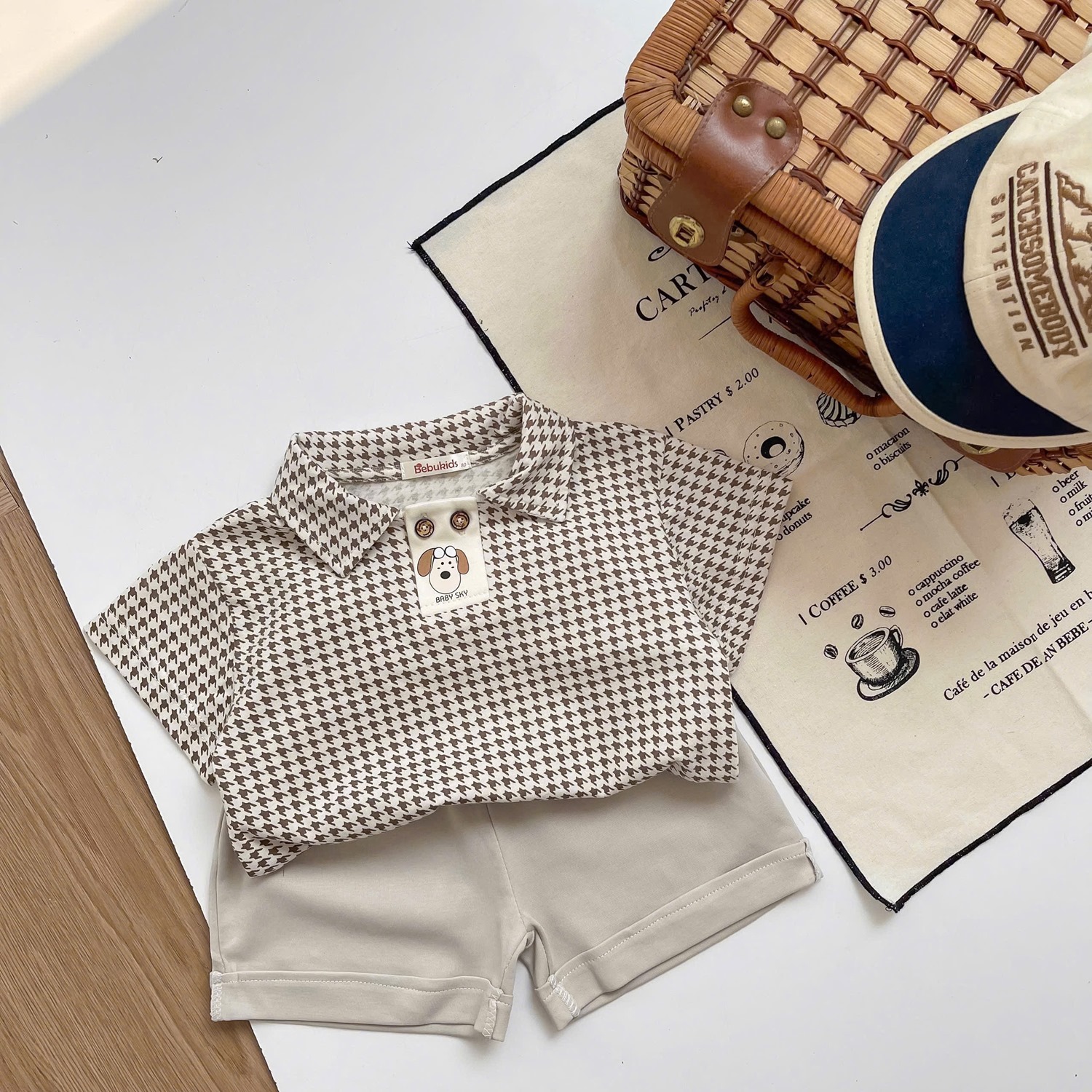 SB2052-  bộ polo bé trai nẹp thân trước đính cúc in động vật