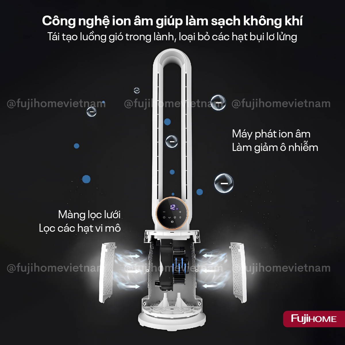 Quạt không cánh hơi nước tích hợp lọc không khí Ion Fujihome BF-03RC