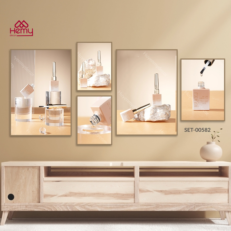 Set 5 Tranh Dán Tường Trang Trí Tiệm Nail, Nối Mi,Tranh Dán Tường Decor Giá Rẻ Kèm Băng Keo 2 Mặt - HeMy Decor
