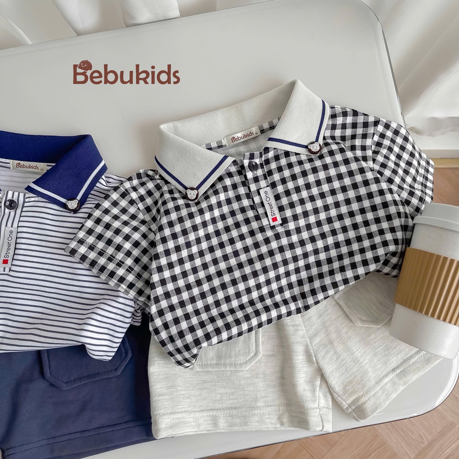 SB2334- bộ polo bé trai phối viền cổ, logo đính nẹp