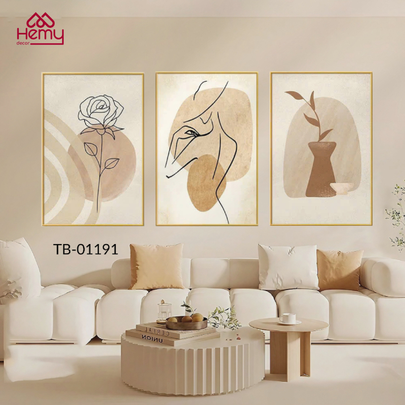 Bộ 3 Tranh Treo Tường Canvas Khung Gỗ, Nhiều Mẫu Hiện Đại, Vintage, Trang Trí Phòng Khách,Phòng Ngủ, Spa - HeMy Decor