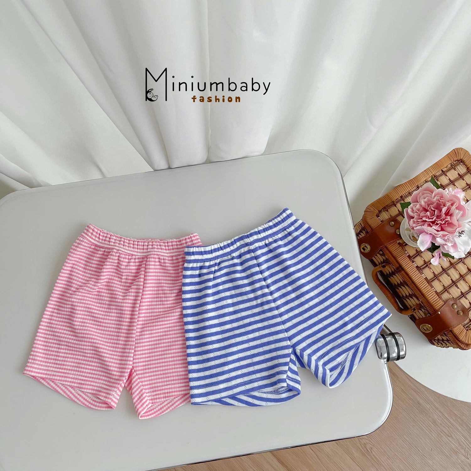 SB2312- bộ hai dây kẻ phối vạt 2 tầng in thỏ, cún