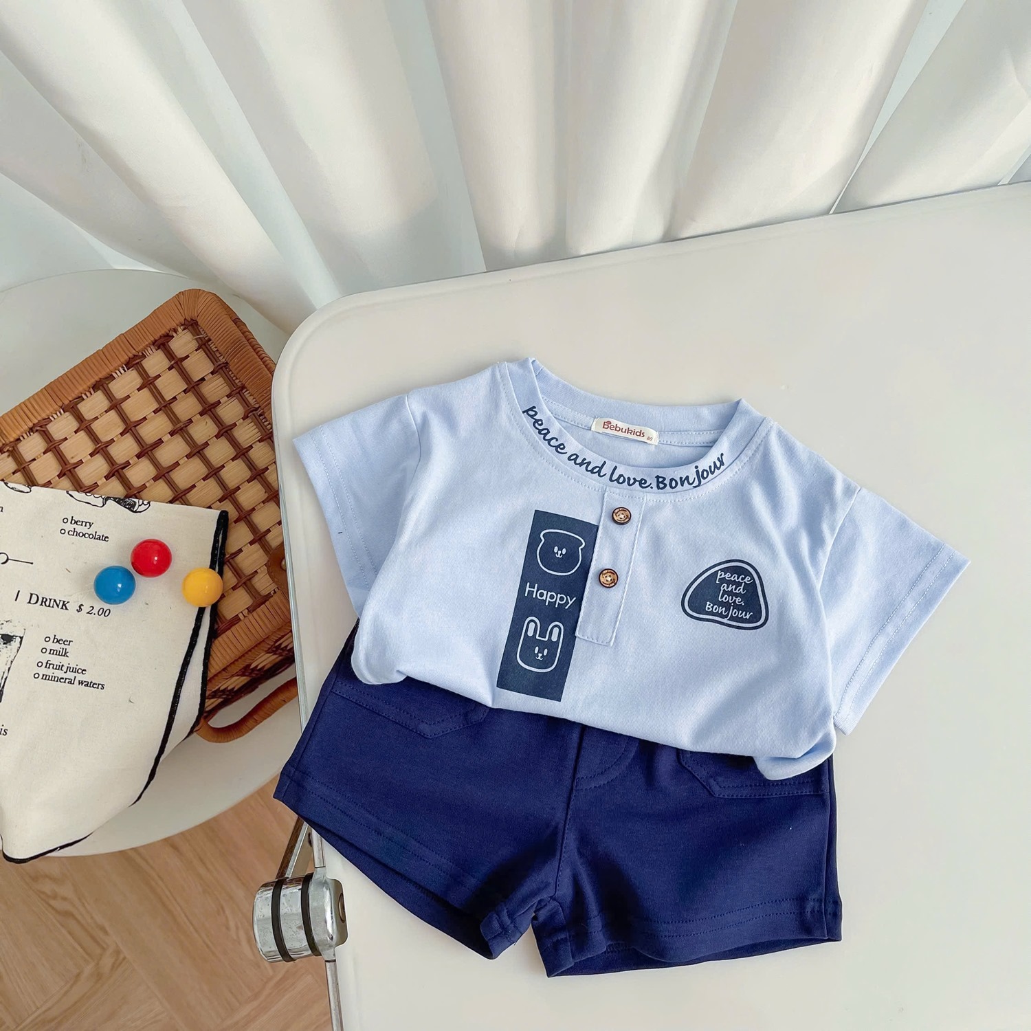 SB2284- sét cổ tròn in bo cổ và thân trước xanh