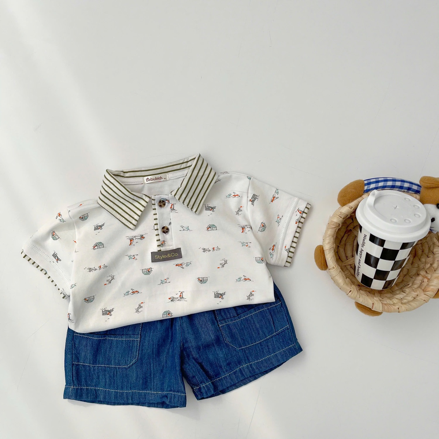 SB2122- bộ polo phối cổ tay nẹp, in họa tiết ngôi nhà, bánh quy ngôi nhà 1