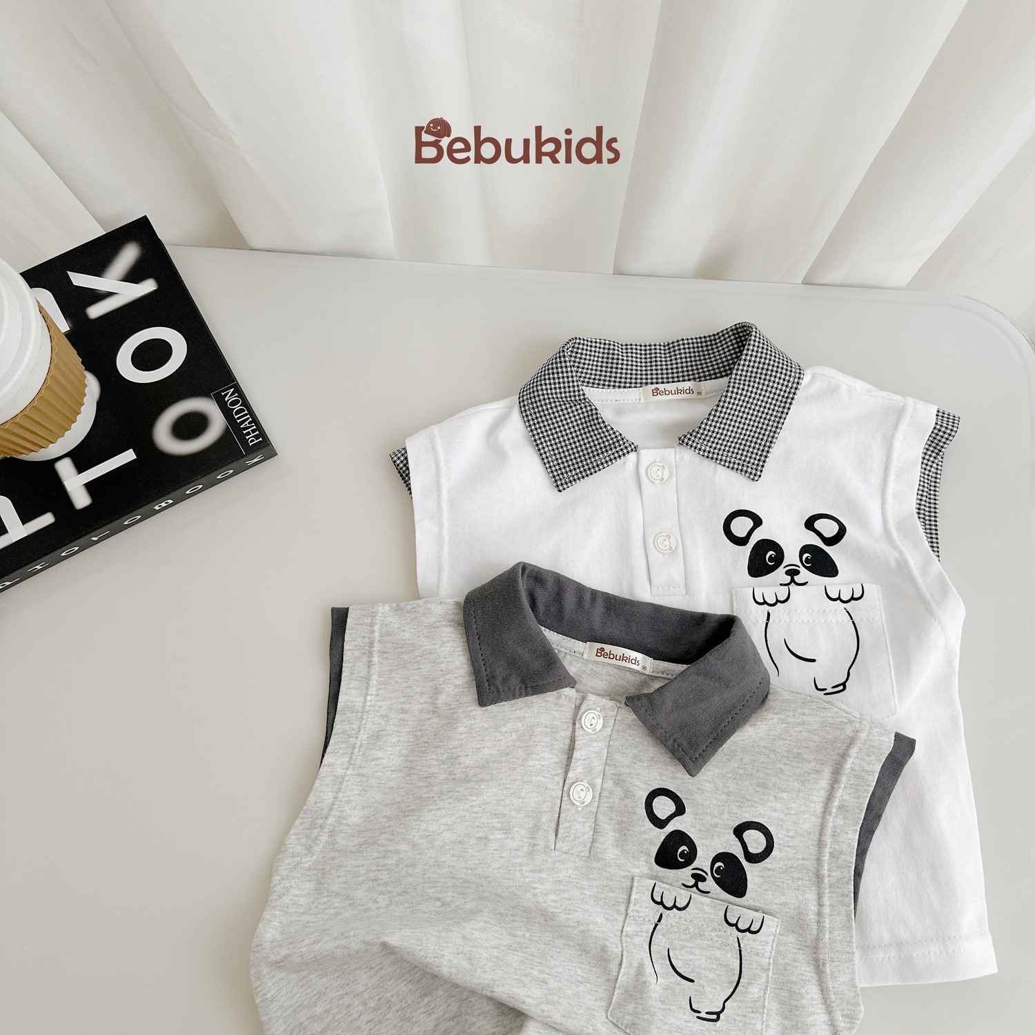SB2342- bộ polo sát nách ngực in gấu trúc