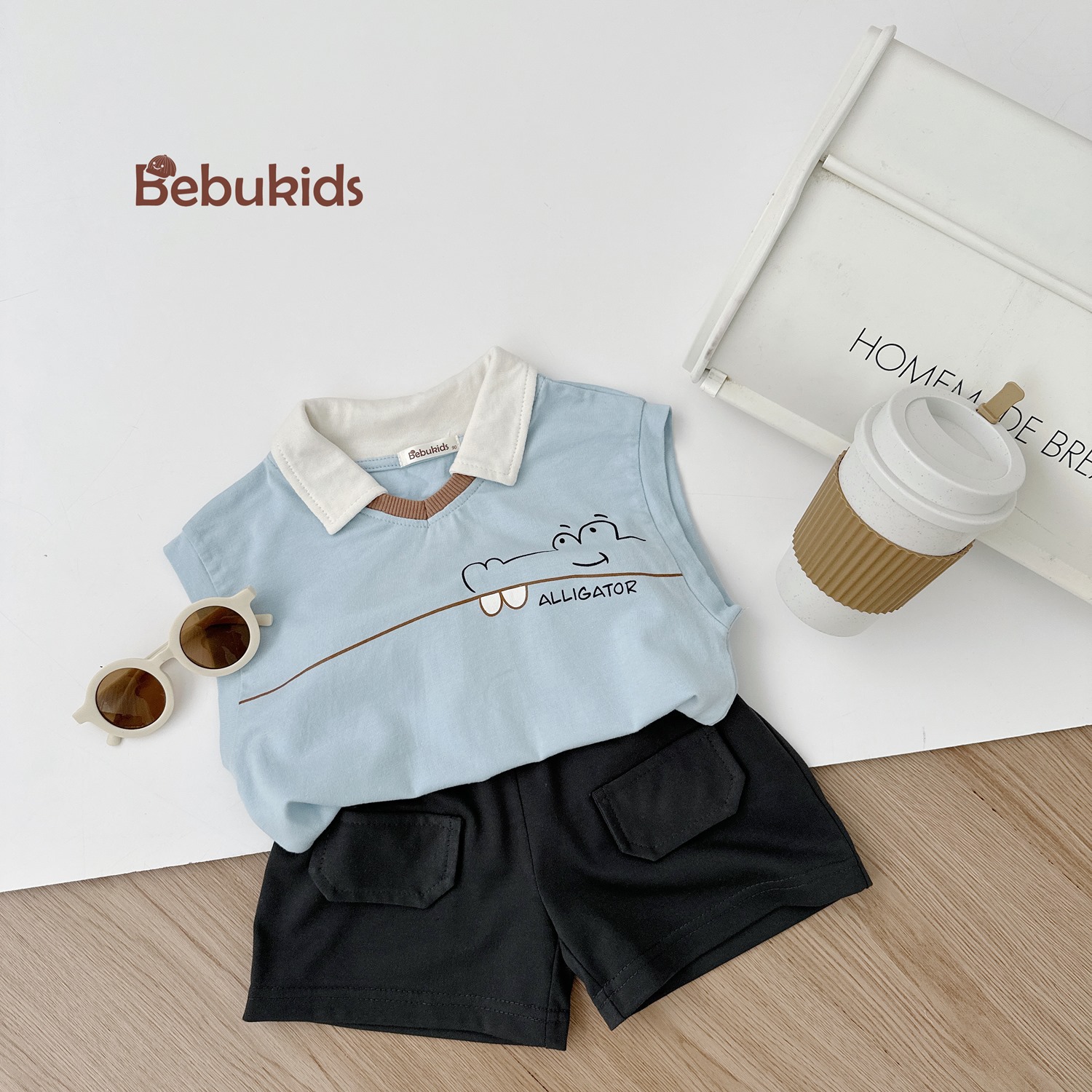 SB2344- bộ polo cổ v in chữ cá sấu ngực xanh