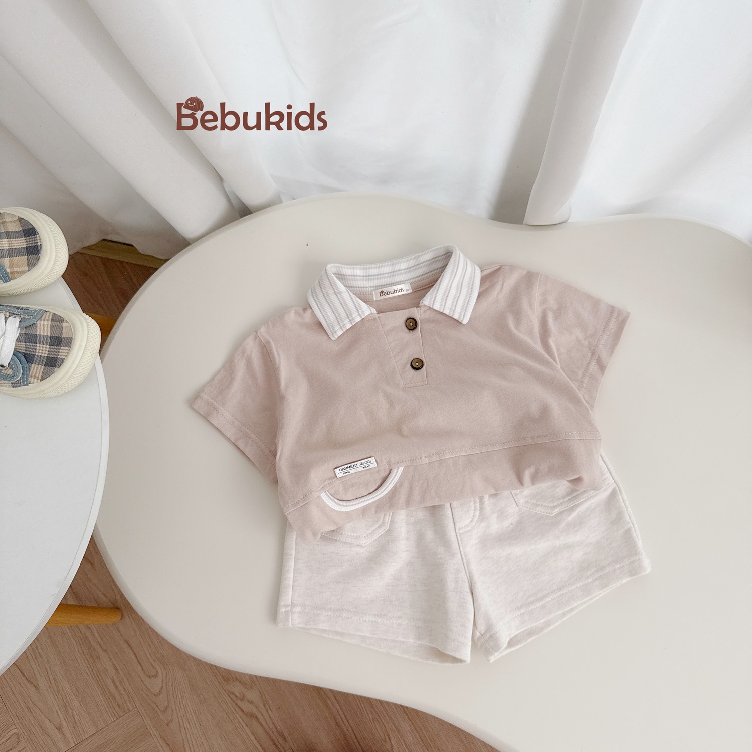 SB2331- bộ polo phối cổ kẻ, viền túi sườn nâu