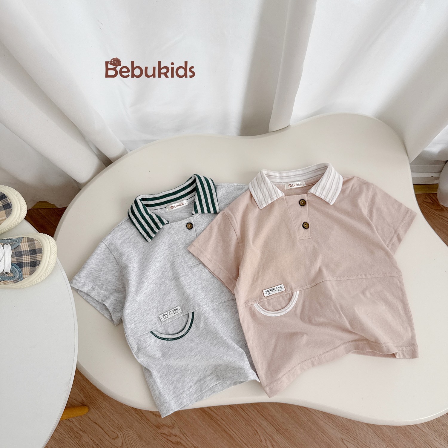 SB2331- bộ polo phối cổ kẻ, viền túi sườn