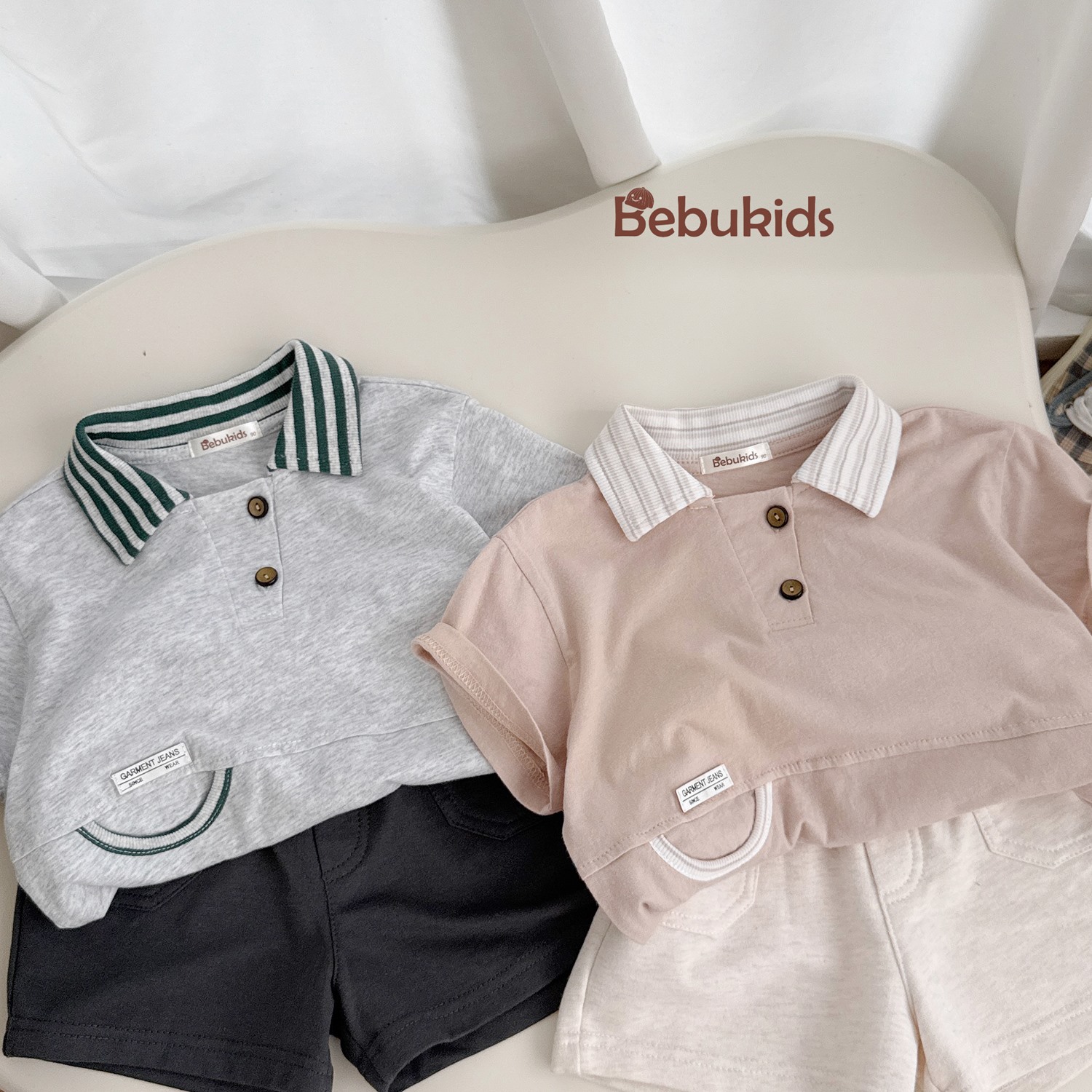 SB2331- bộ polo phối cổ kẻ, viền túi sườn