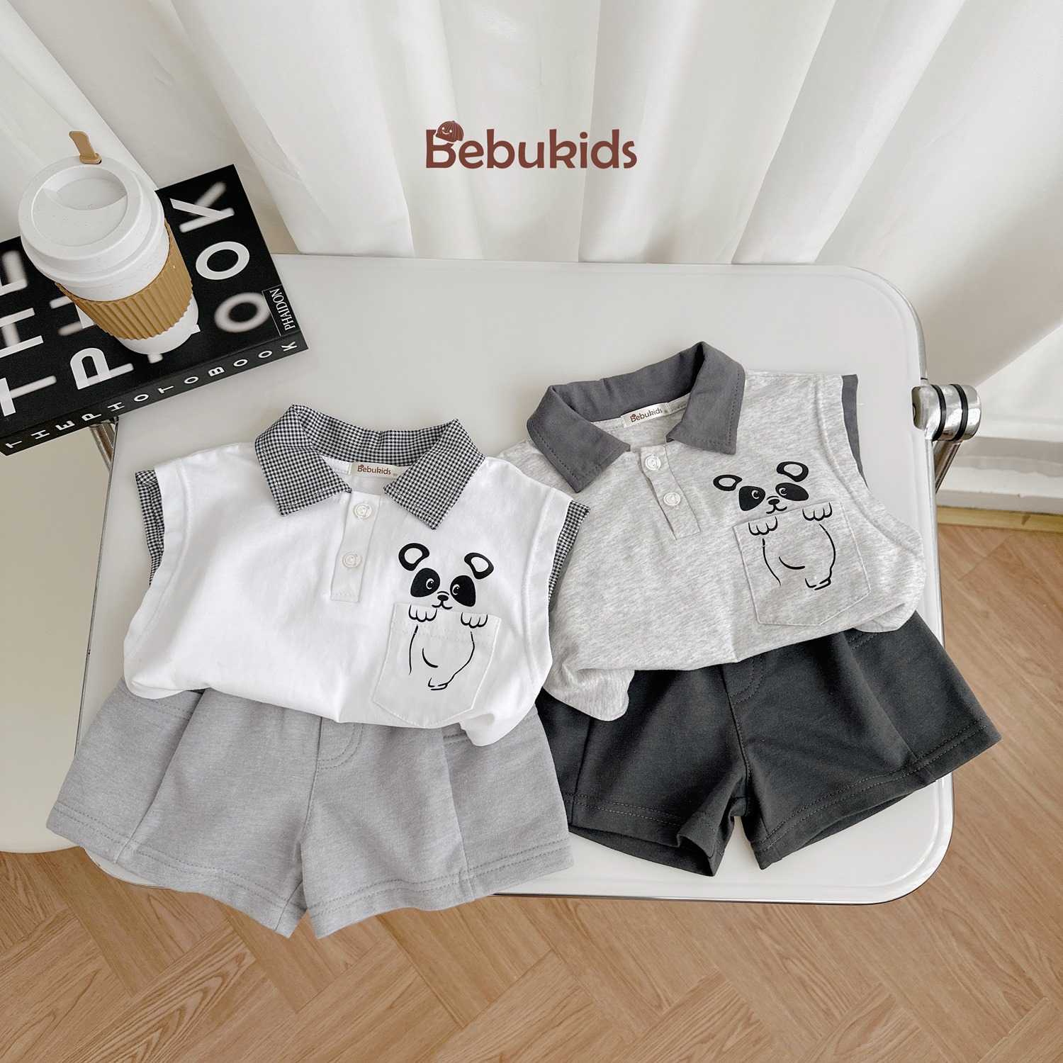 SB2342- bộ polo sát nách ngực in gấu trúc