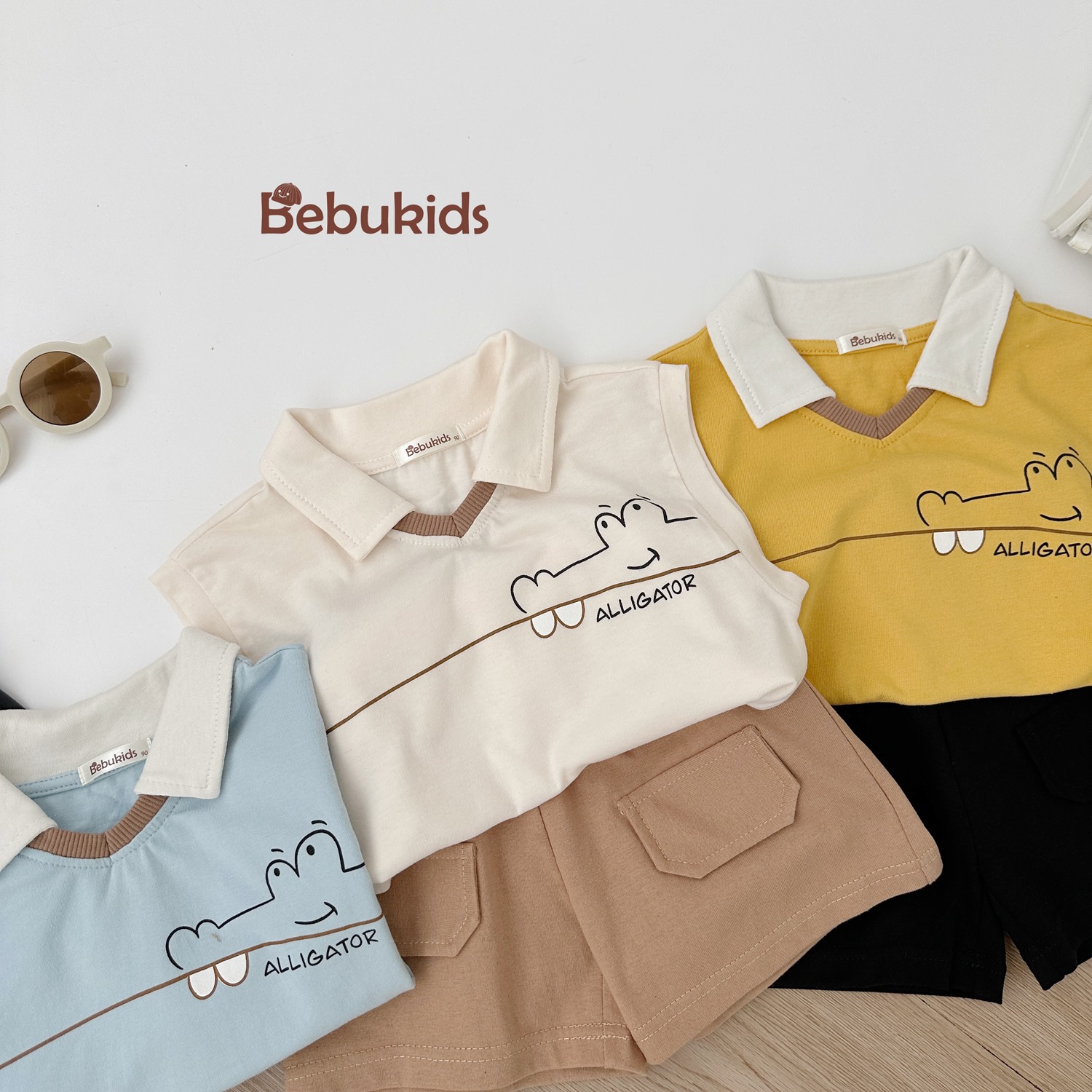 SB2344- bộ polo cổ v in chữ cá sấu ngực