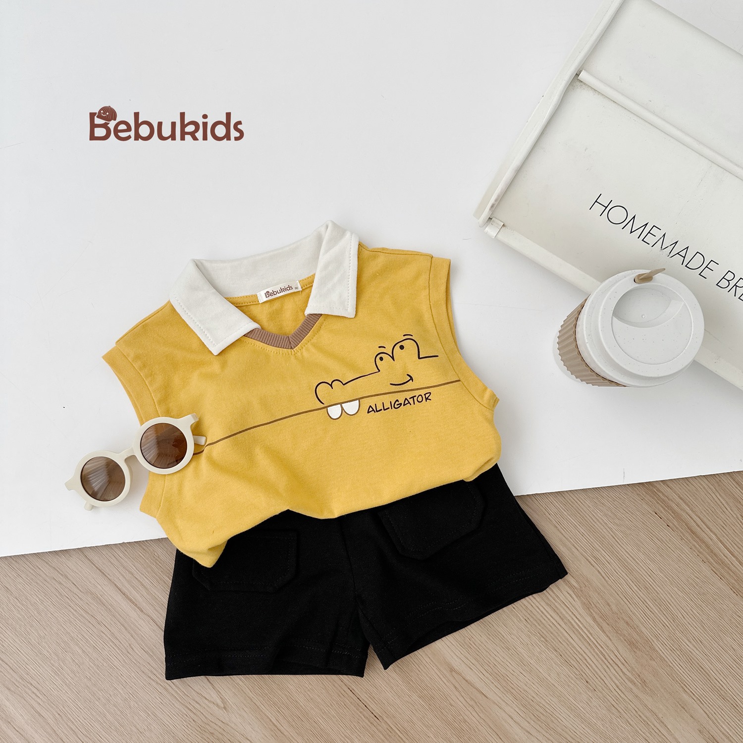 SB2344- bộ polo cổ v in chữ cá sấu ngực vàng
