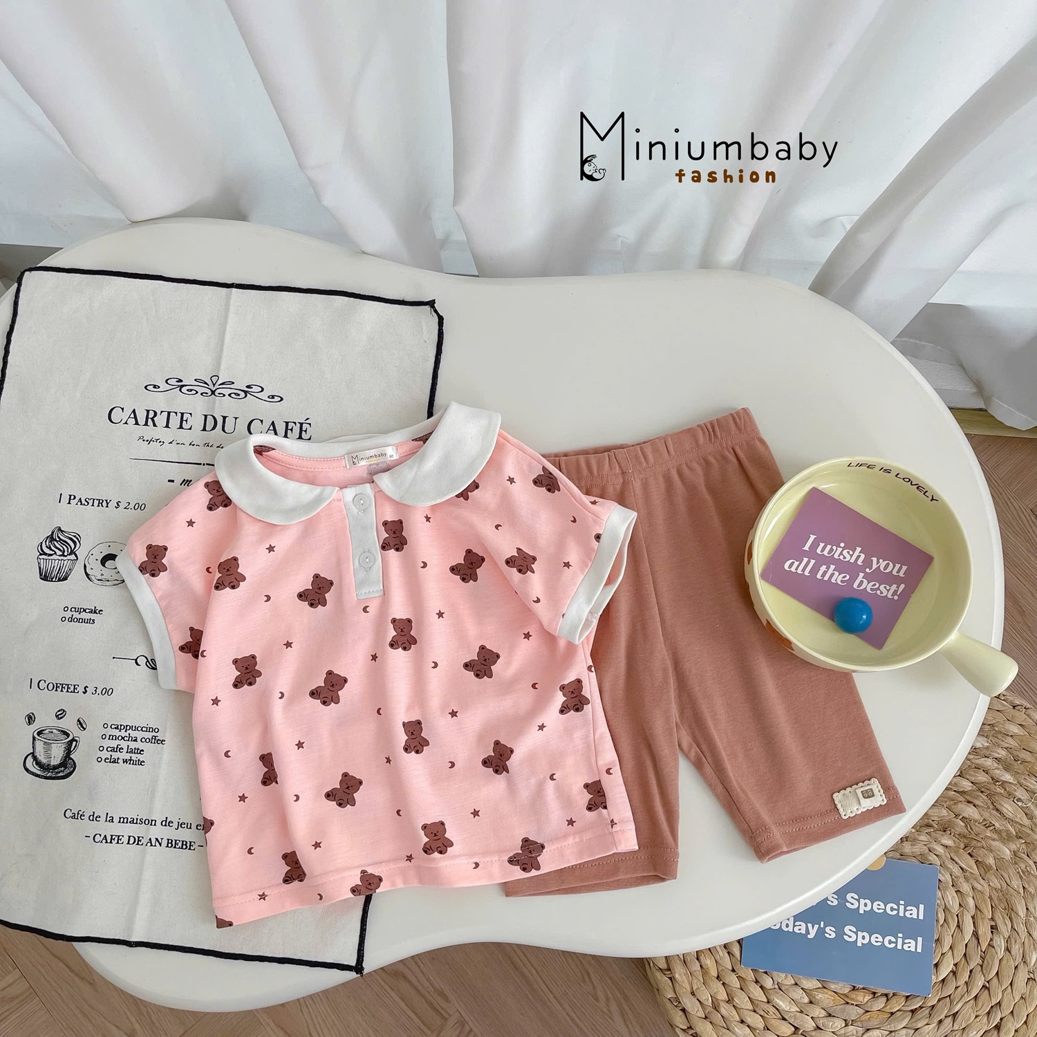 SB2348- bộ cổ sen phối cổ, nẹp, bo tay in họa tiết hồng