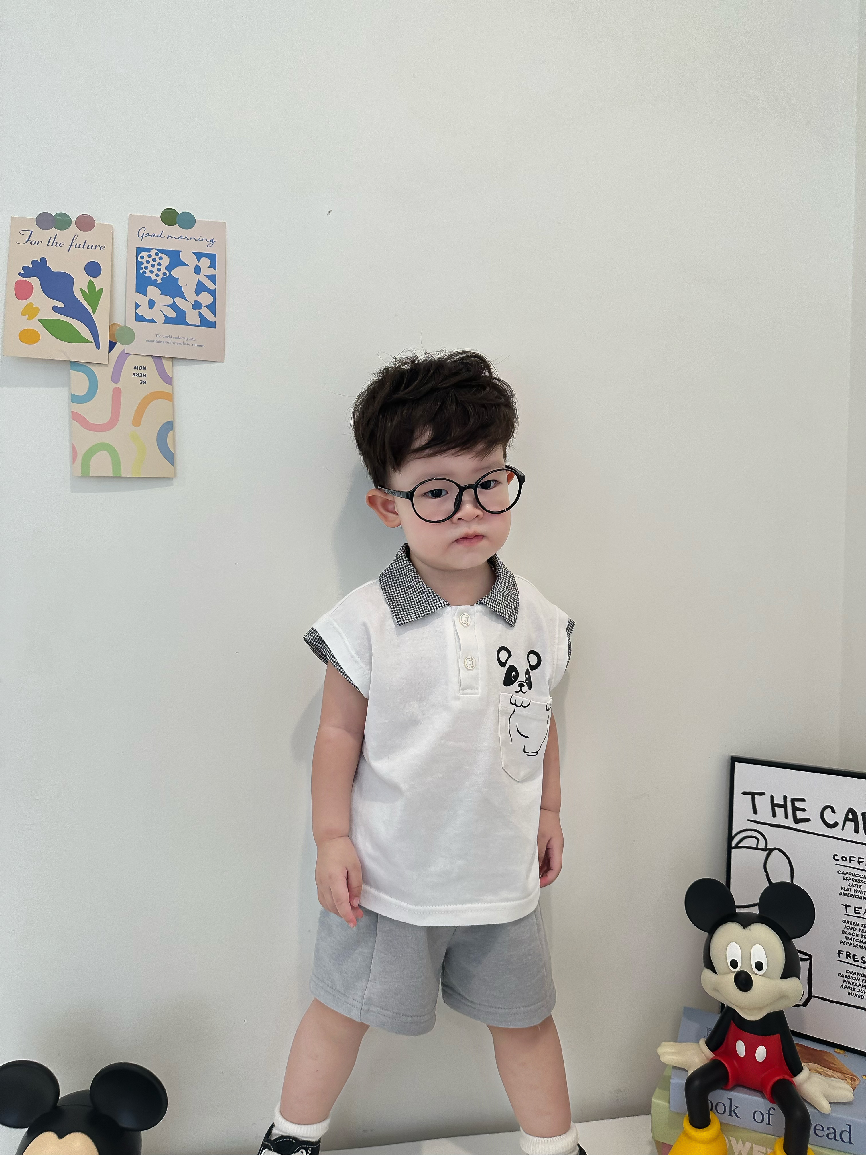 SB2342- bộ polo sát nách ngực in gấu trúc