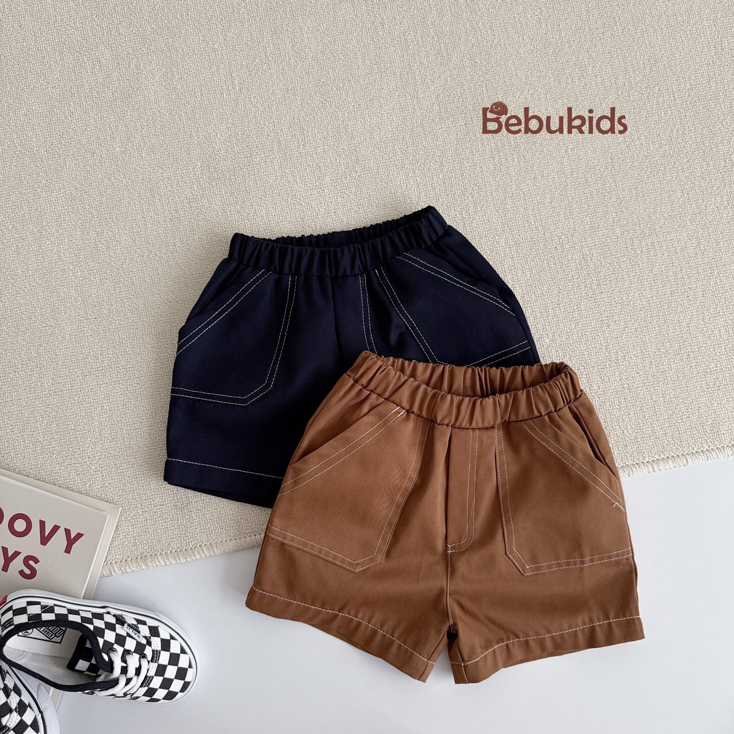 SB2345- bộ polo bé trai phối kẻ thân dưới in chuotọ mickey, let go