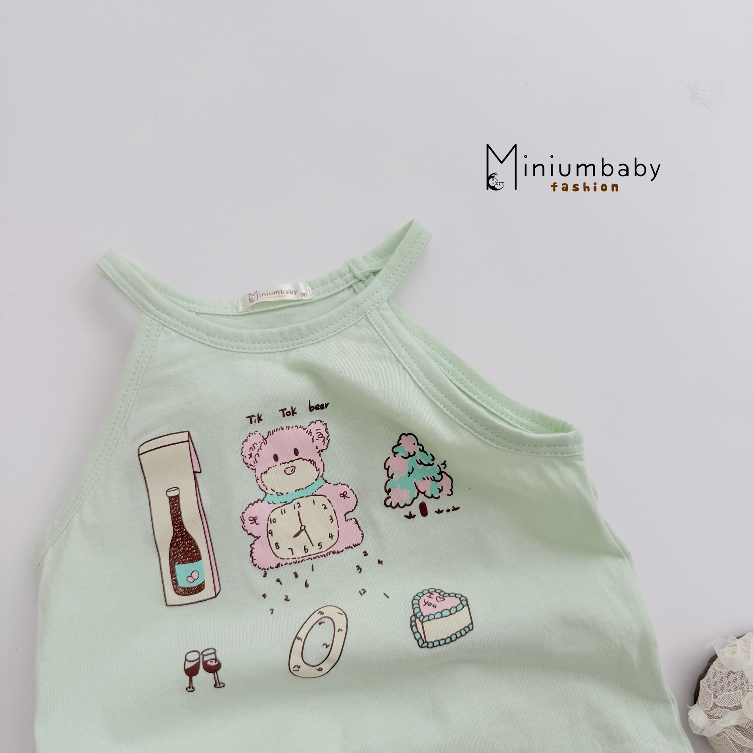 SB2357- bộ cổ yếm quần lửng in gấu đồng hồ, quần tim hoa,...