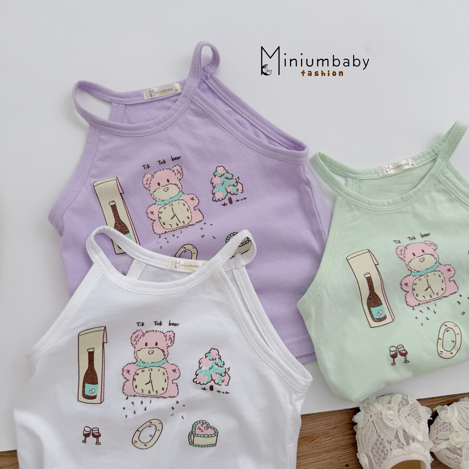 SB2357- bộ cổ yếm quần lửng in gấu đồng hồ, quần tim hoa,...