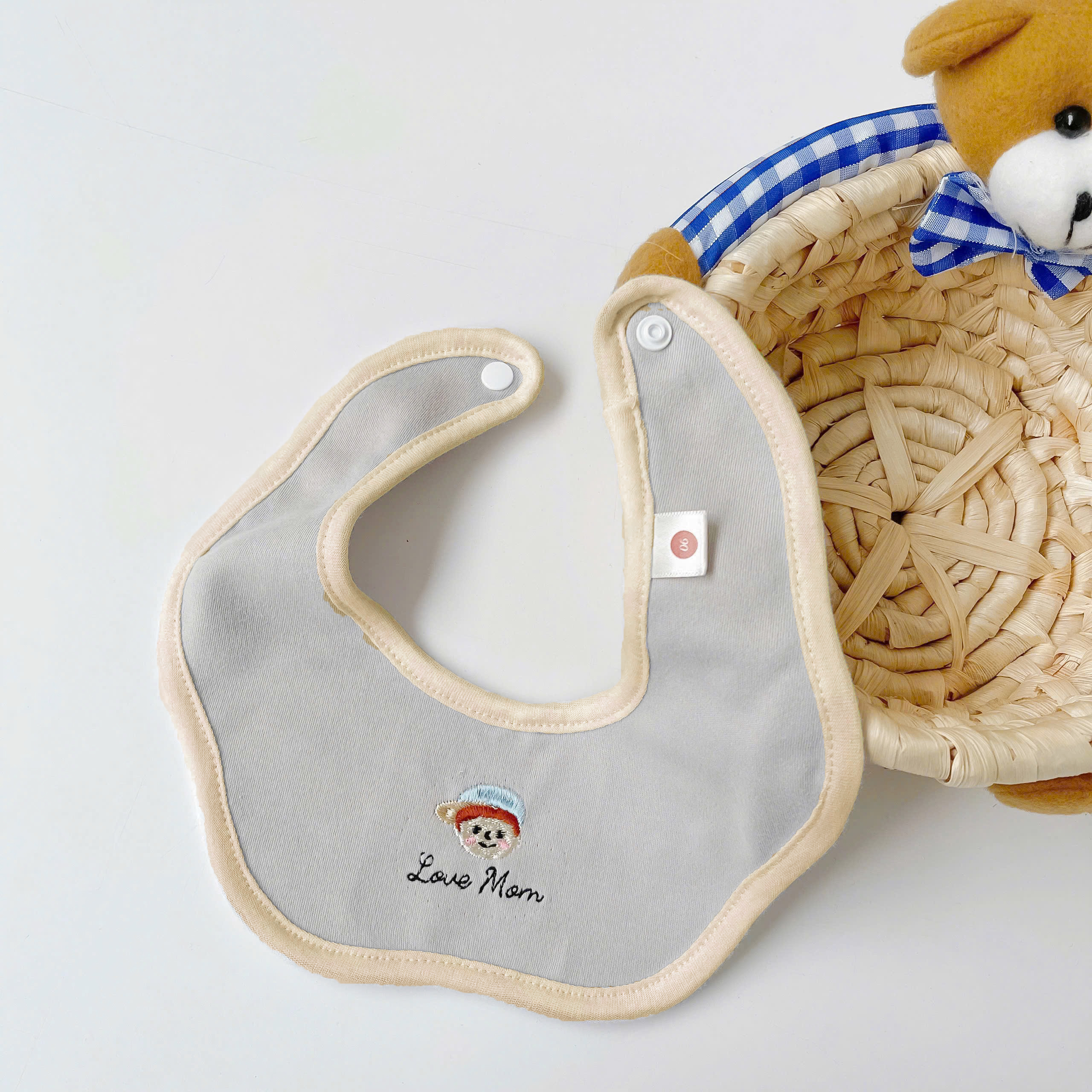 K2181- khăn ống thêu bé trai bé gái ghi viền vàng