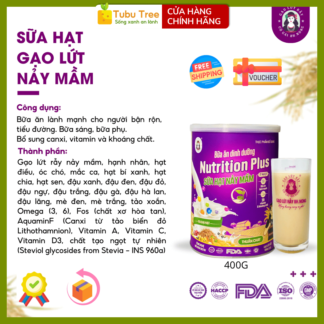Sữa Hạt Gạo Lứt Nảy Mầm BH.NONG Không Đường 400g gồm 18 loại hạt, thuần chay — ảnh 2