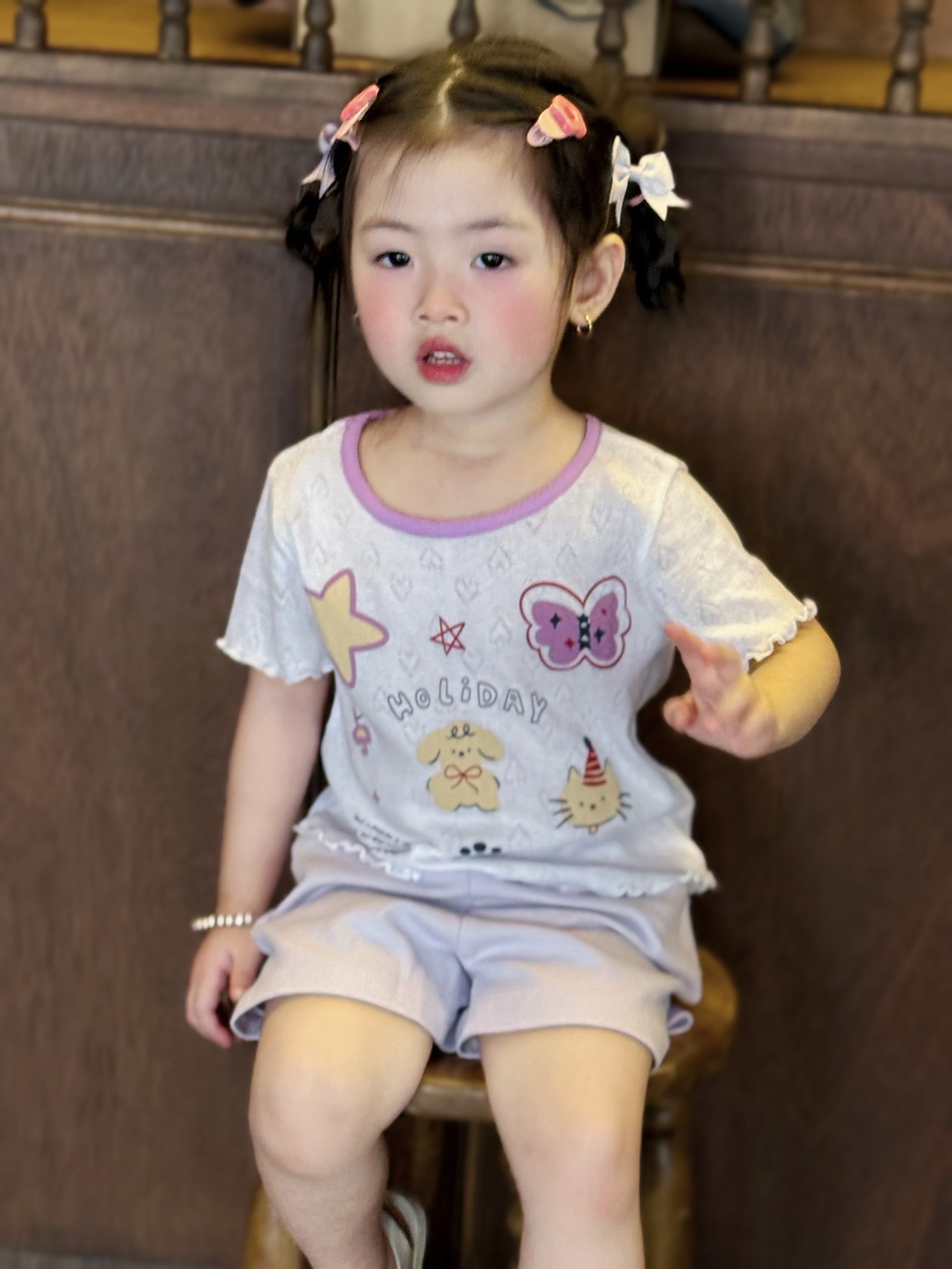 SB2320- bộ cộc tay viền bèo in sao, bướm, cún, holiday