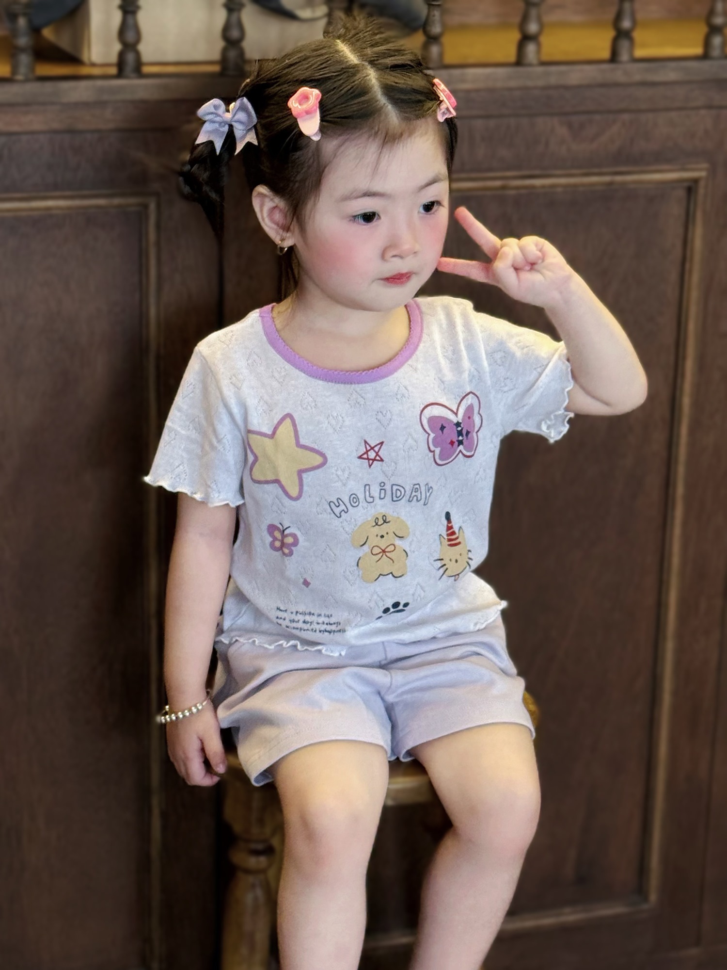 SB2320- bộ cộc tay viền bèo in sao, bướm, cún, holiday