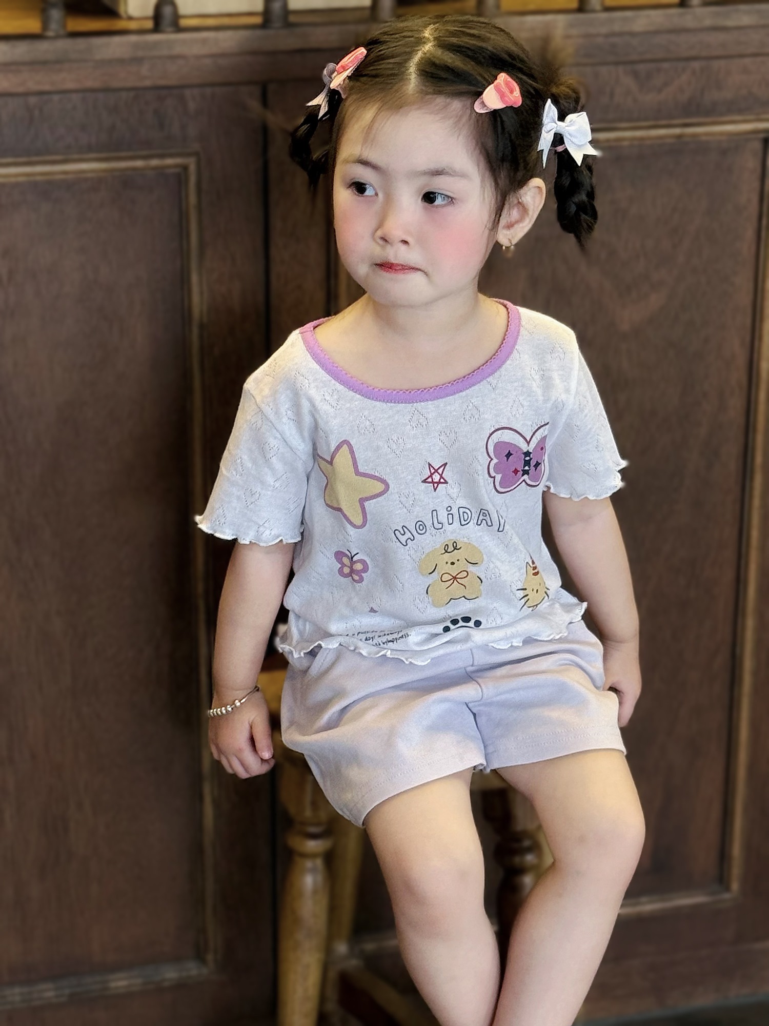 SB2320- bộ cộc tay viền bèo in sao, bướm, cún, holiday